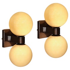 Modernist Hand-Blown Murano Smoked Golden Moon Hue Glass Double Sphere Sconces