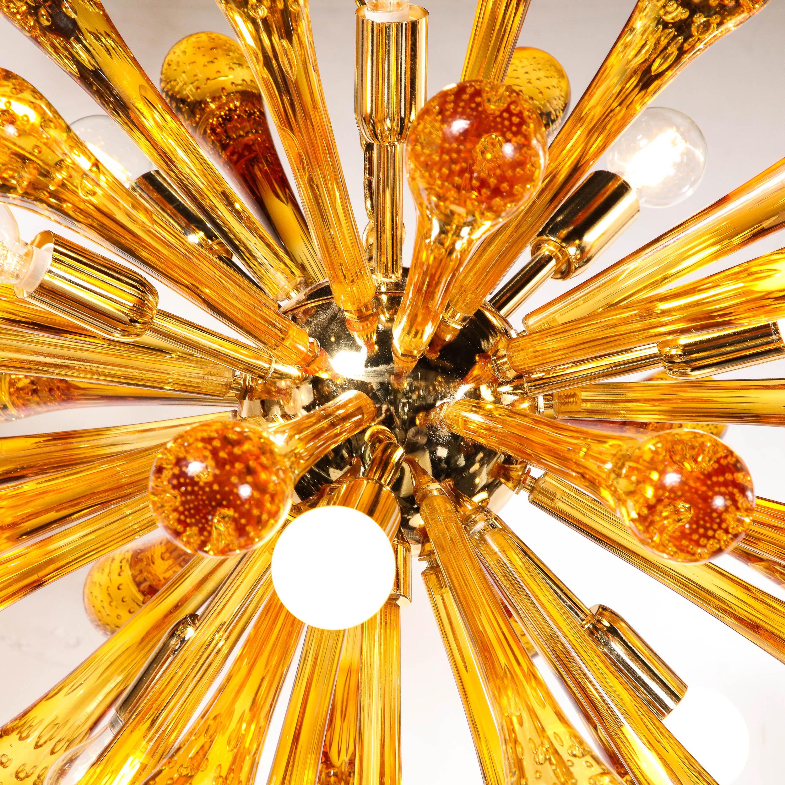 Modernist Hand Blown Murano Smoked Honey Sputnik Chandelier with Brass Fittings For Sale 5
