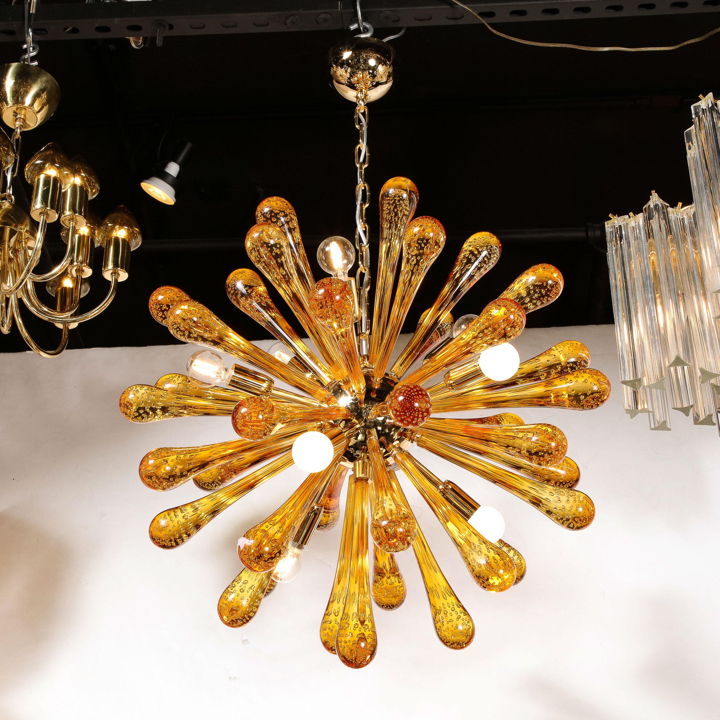 Modernist Hand Blown Murano Smoked Honey Sputnik Chandelier with Brass Fittings For Sale 7