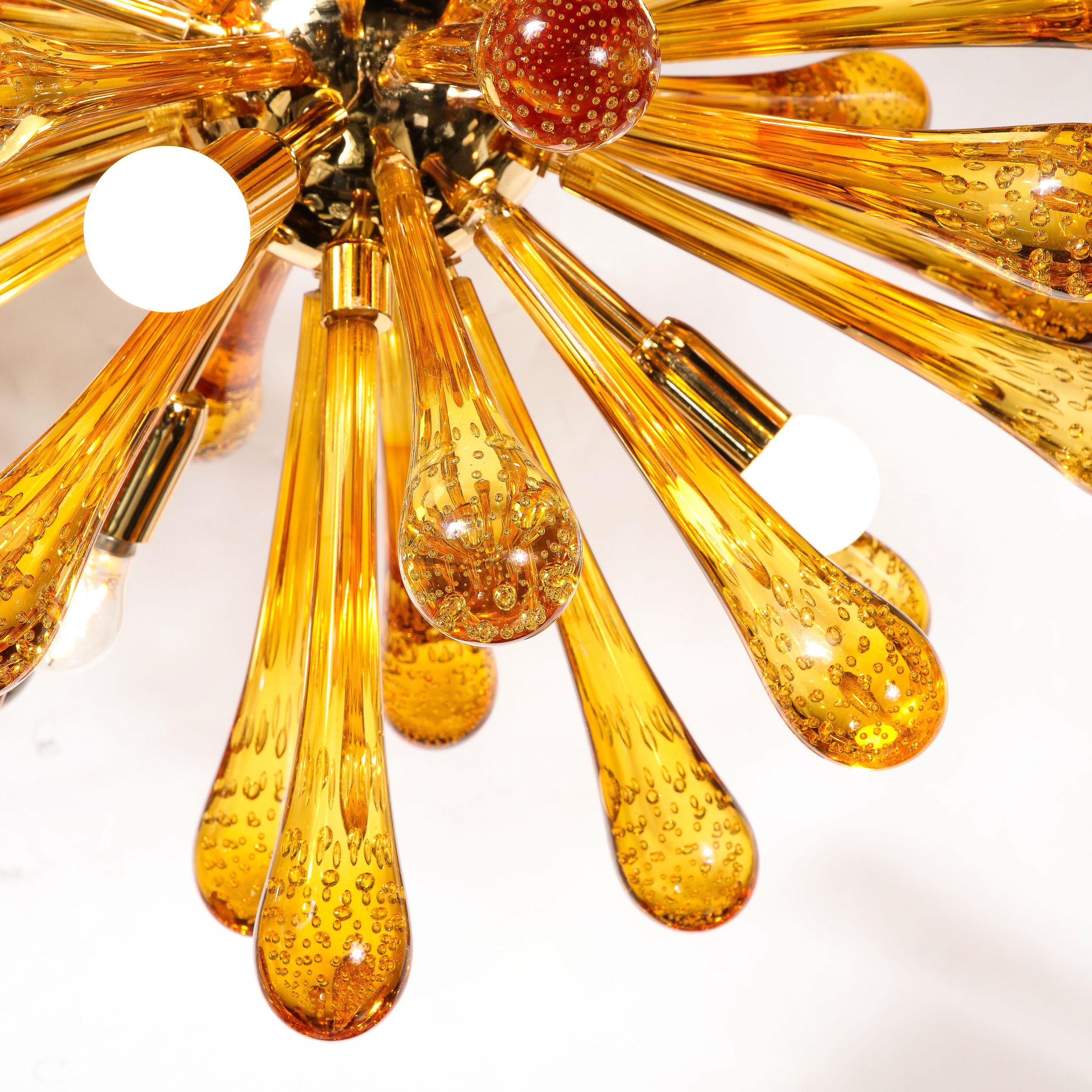 Contemporary Modernist Hand Blown Murano Smoked Honey Sputnik Chandelier with Brass Fittings For Sale
