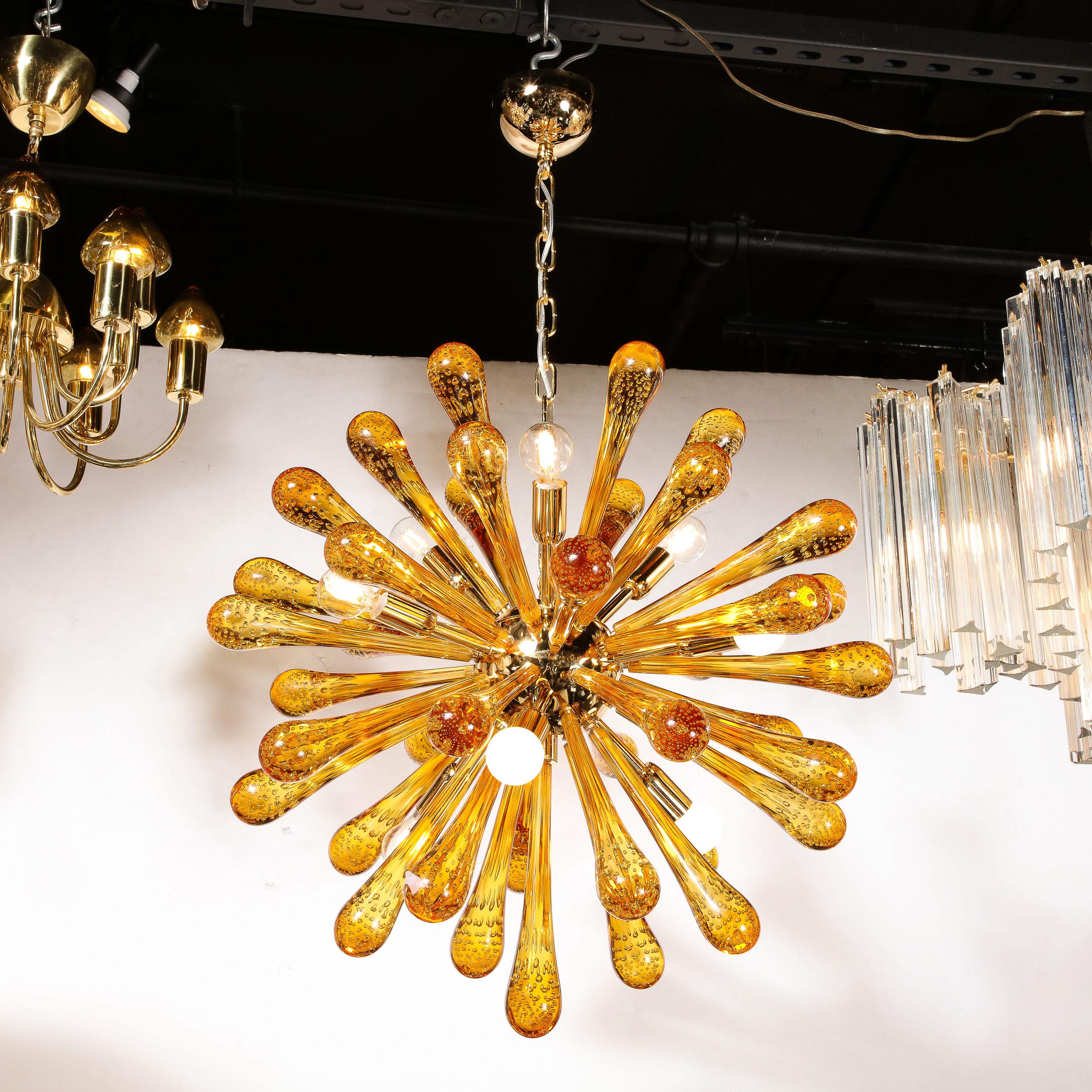 Modernist Hand Blown Murano Smoked Honey Sputnik Chandelier with Brass Fittings For Sale 2