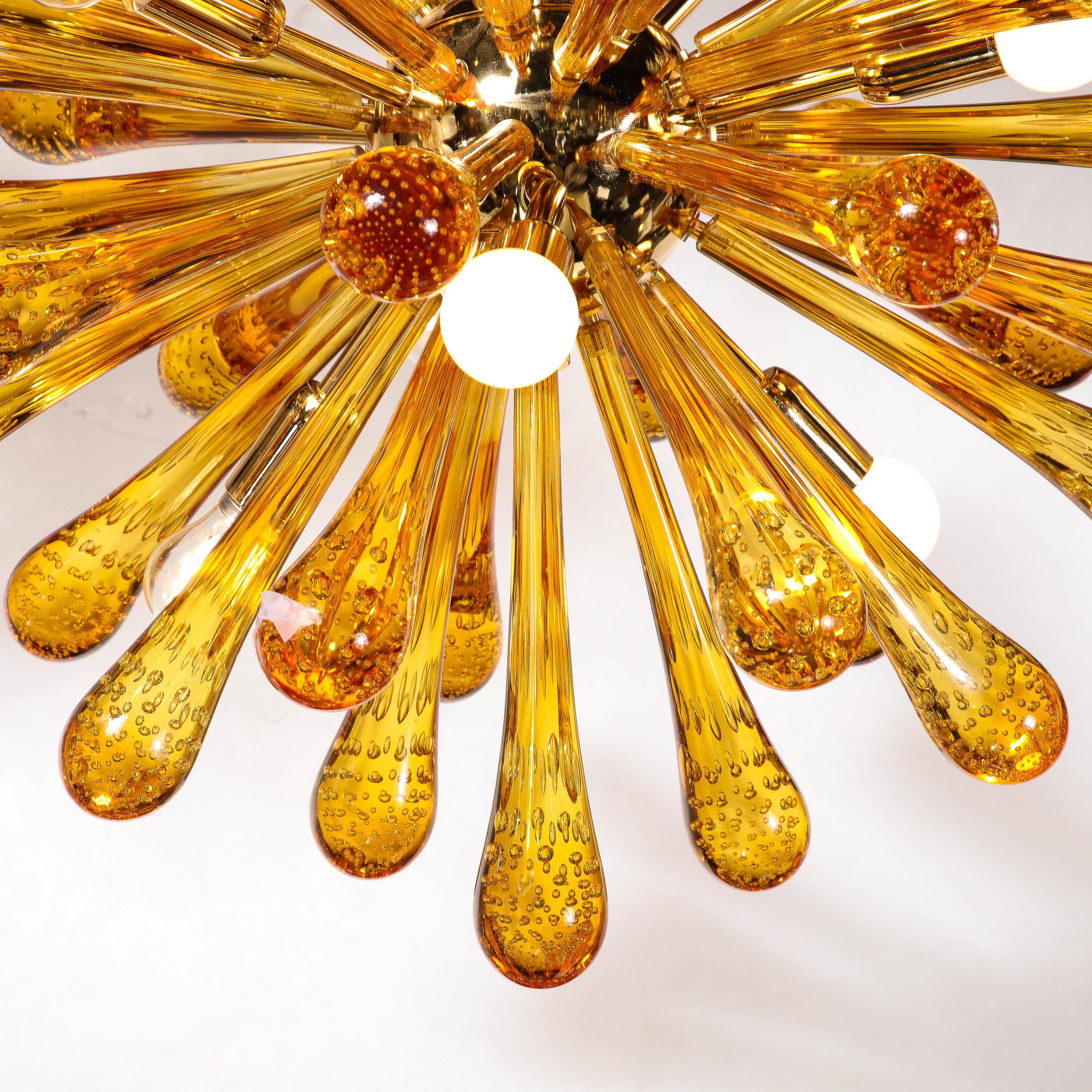 Modernist Hand Blown Murano Smoked Honey Sputnik Chandelier with Brass Fittings For Sale 3