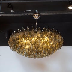 Polyèdre en verre d'olivier fumé de Murano soufflé à la main moderniste avec garnitures chromées