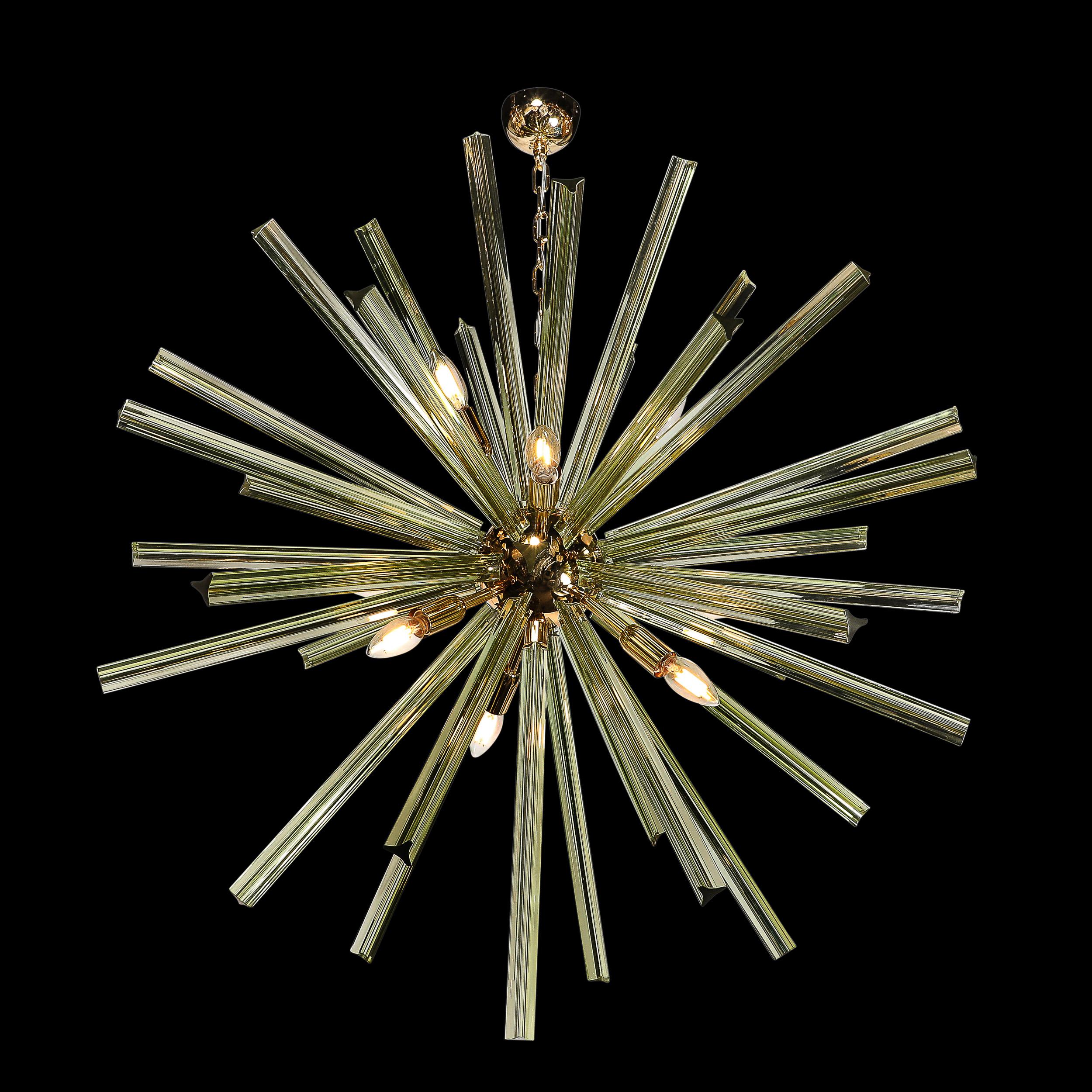 Italian Modernist Hand-Blown Murano Smoked Peridot Camer Glass Sputnik Chandelier For Sale