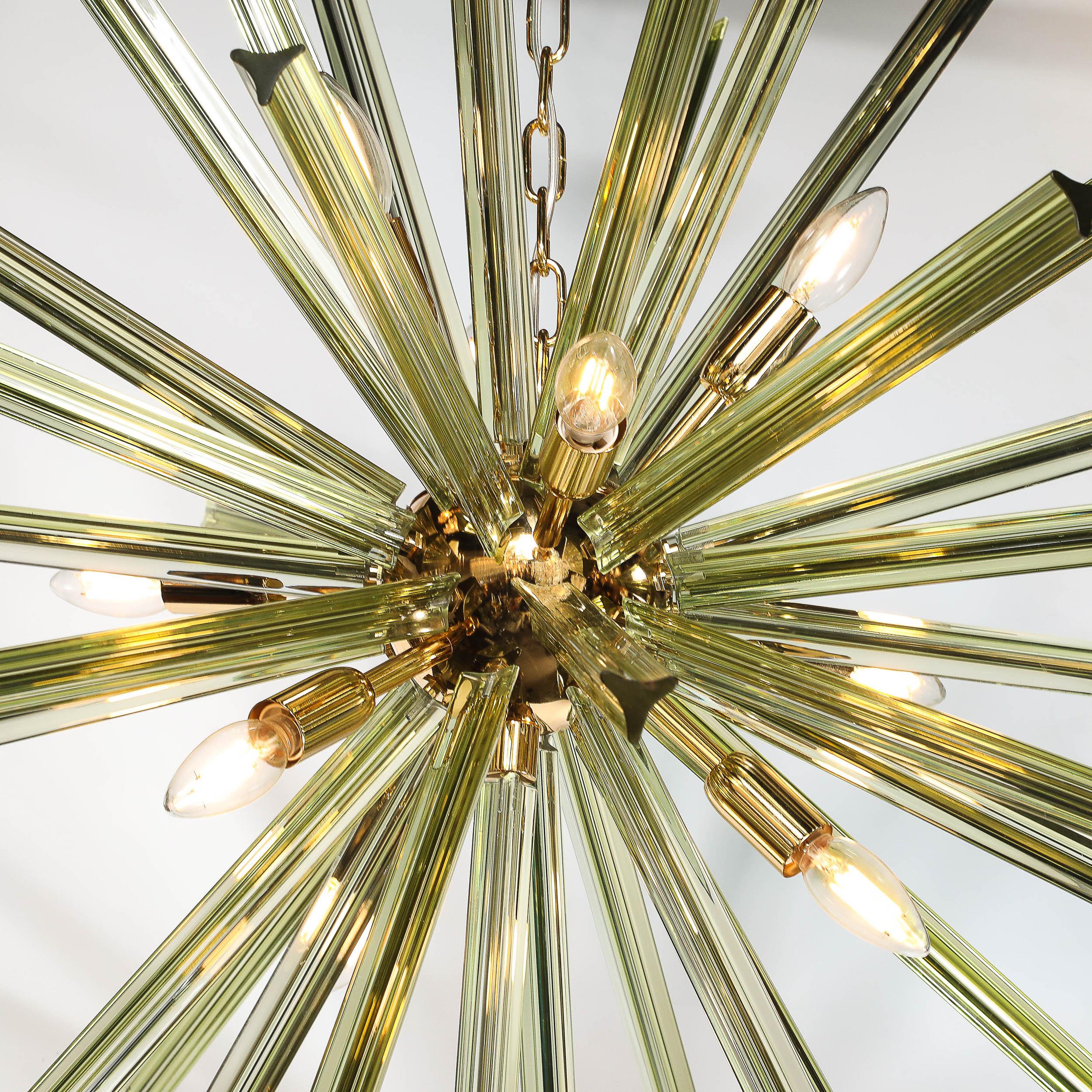 Contemporary Modernist Hand-Blown Murano Smoked Peridot Camer Glass Sputnik Chandelier For Sale