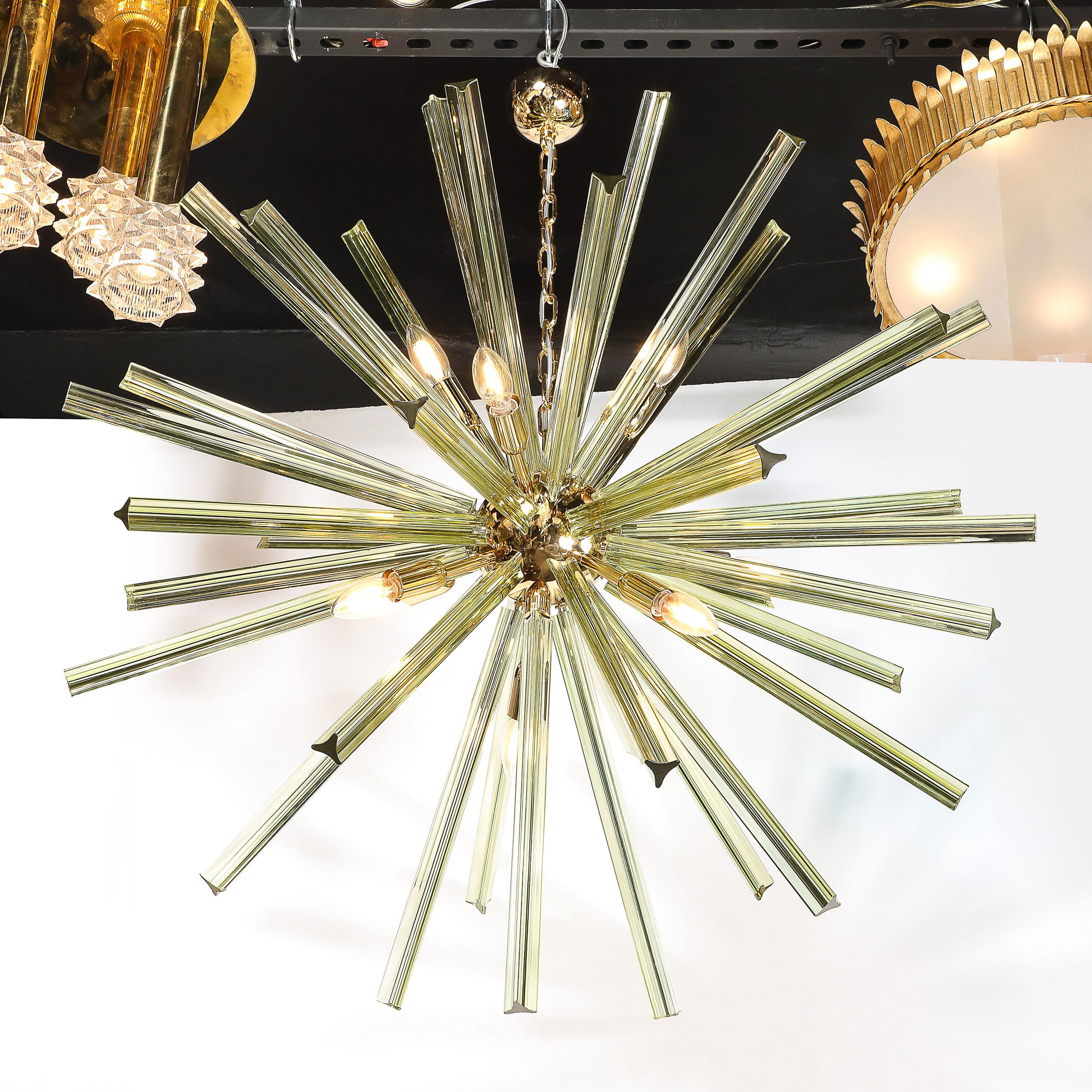 Modernist Hand-Blown Murano Smoked Peridot Camer Glass Sputnik Chandelier For Sale 2