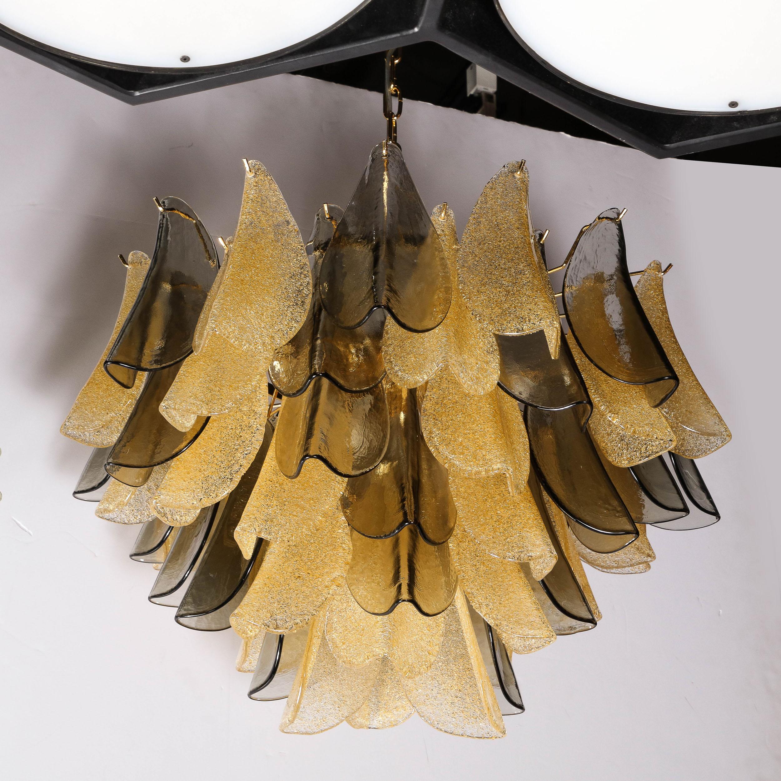 Modernist Hand-Blown Murano Smoked Topaz & Gold Glass Feather Chandelier 4