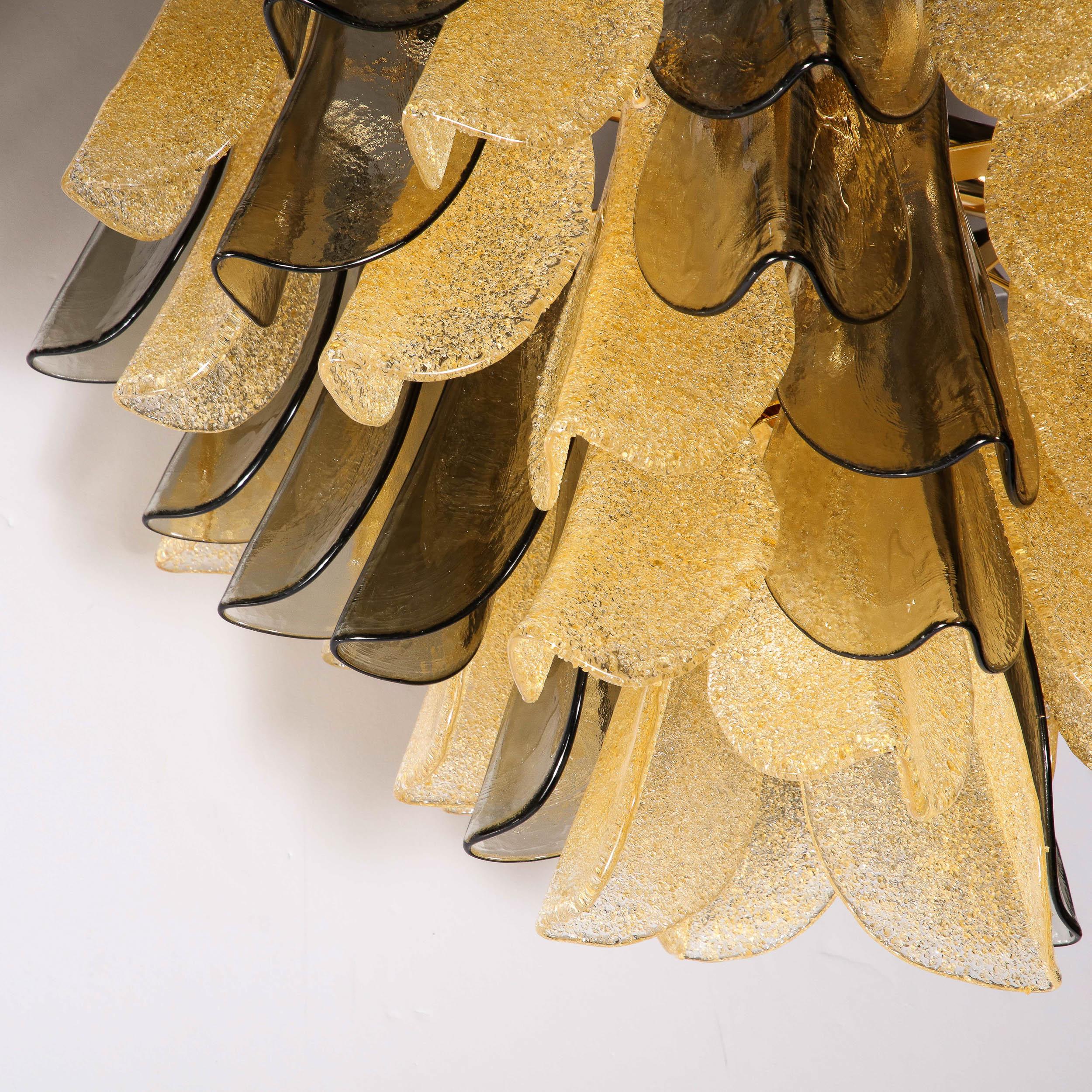 Modernist Hand-Blown Murano Smoked Topaz & Gold Glass Feather Chandelier 5