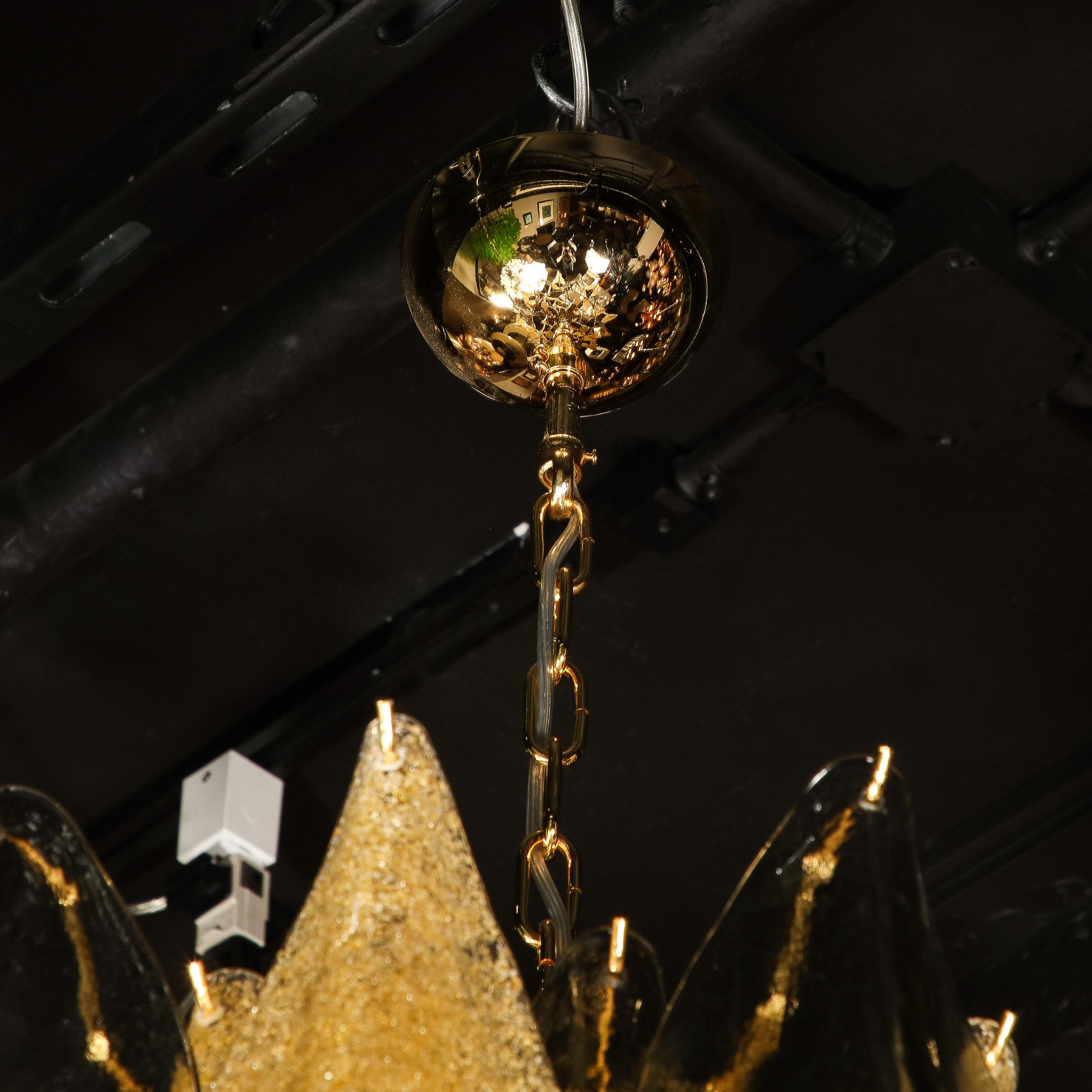 Modernist Hand-Blown Murano Smoked Topaz & Gold Glass Feather Chandelier 7