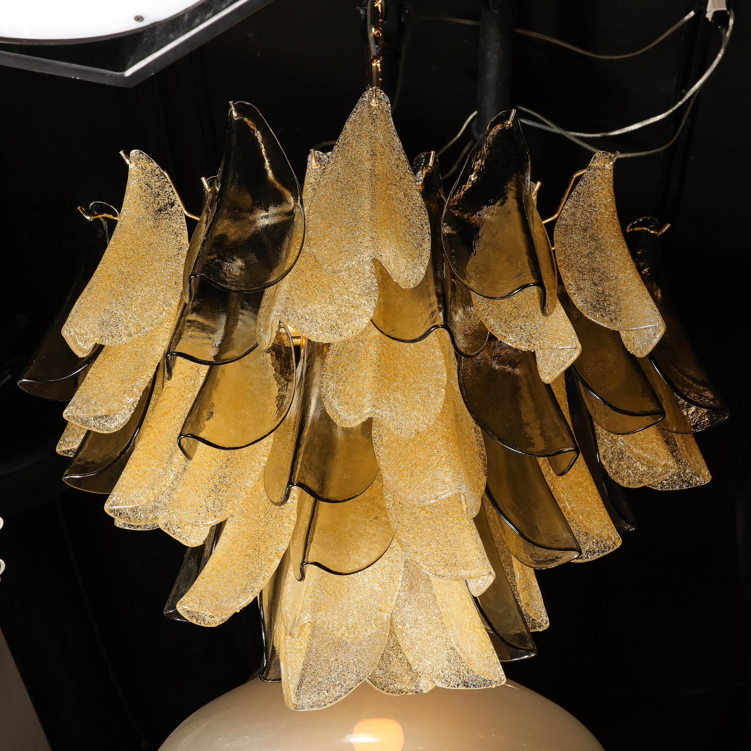 Modernist Hand-Blown Murano Smoked Topaz & Gold Glass Feather Chandelier 8