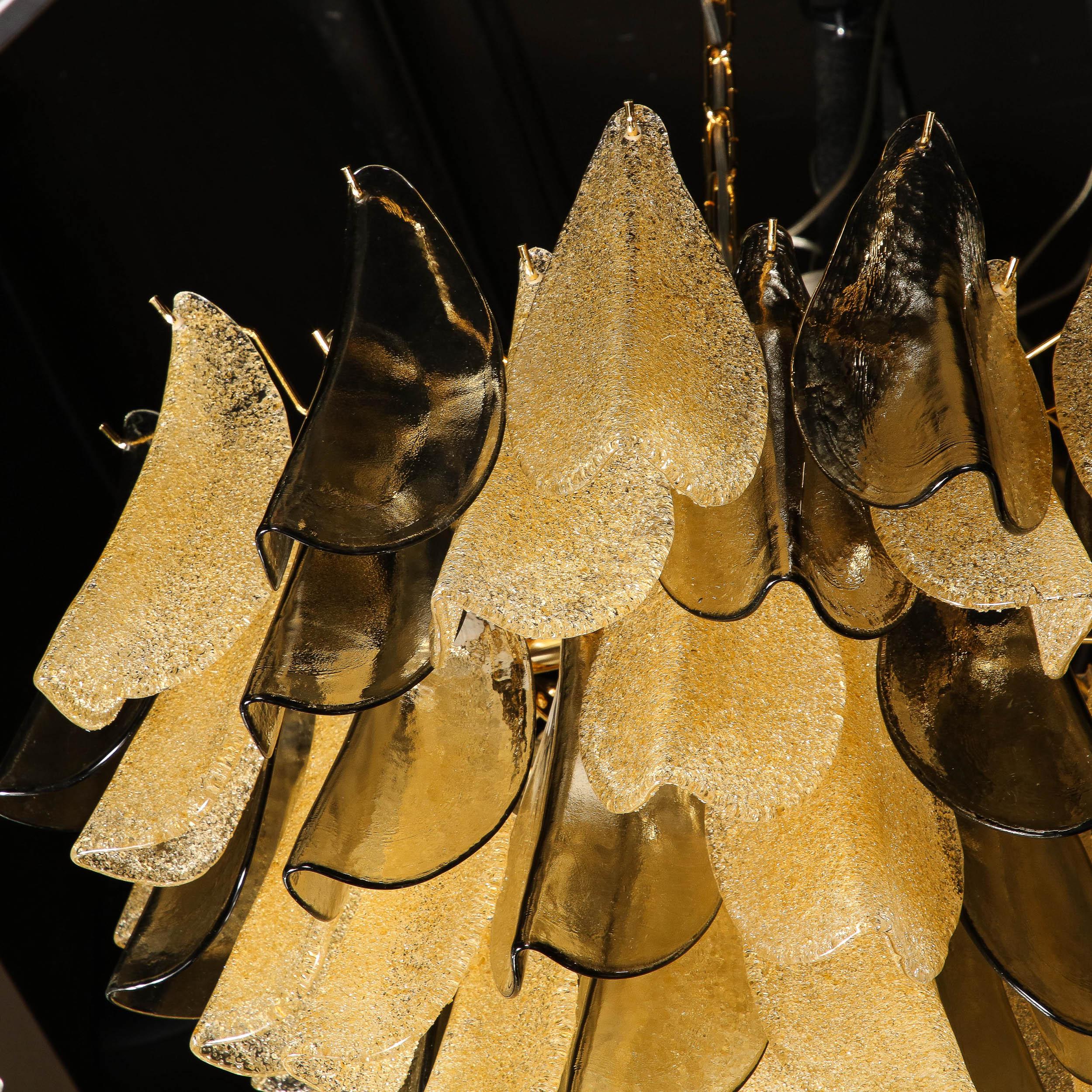 Modernist Hand-Blown Murano Smoked Topaz & Gold Glass Feather Chandelier 10