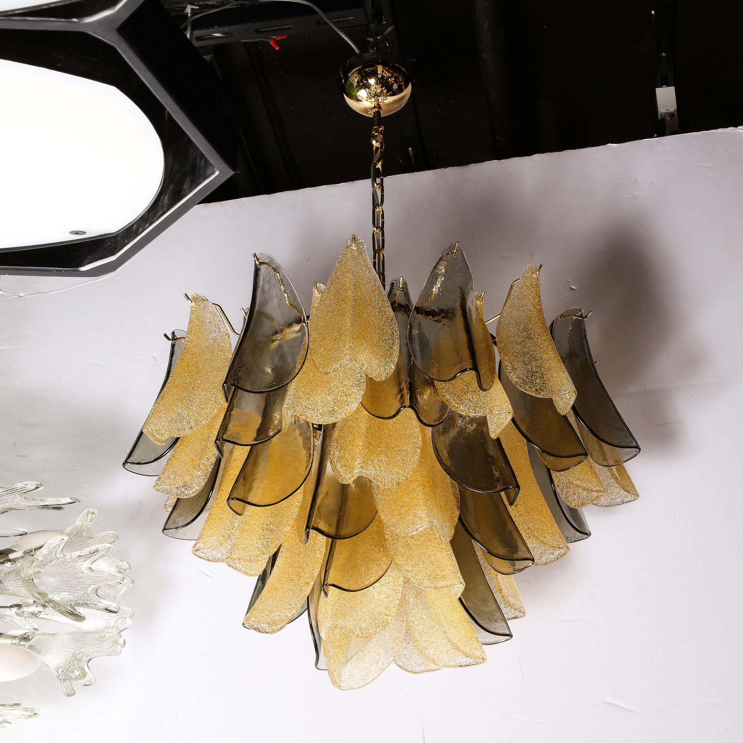 Modernist Hand-Blown Murano Smoked Topaz & Gold Glass Feather Chandelier 1