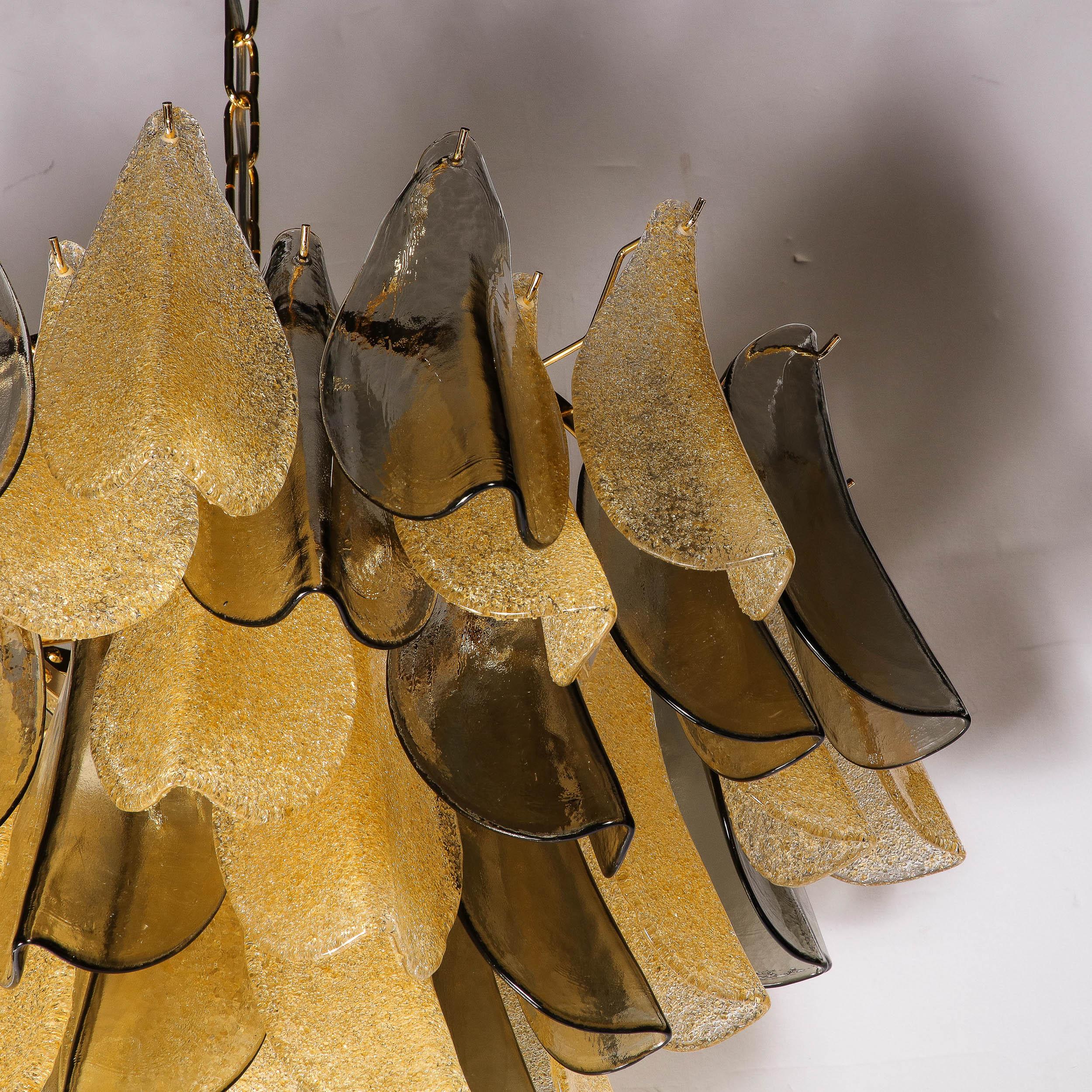 Modernist Hand-Blown Murano Smoked Topaz & Gold Glass Feather Chandelier 2