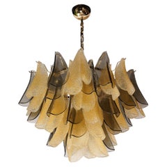 Modernist Hand-Blown Murano Smoked Topaz & Gold Glass Feather Chandelier