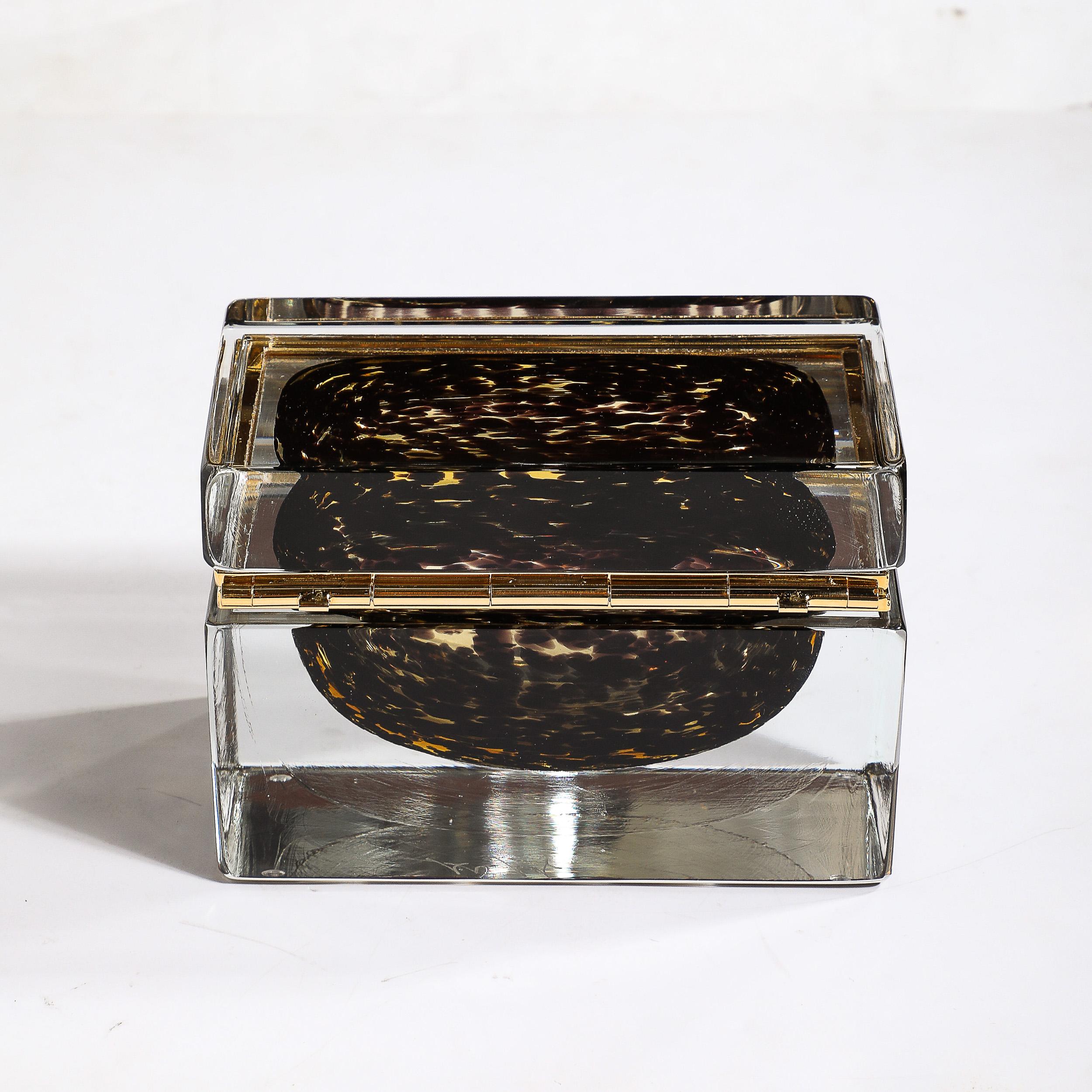 Modernist Hand-Blown Murano Spotted Jet Black & Clear Glass Box w/ Brass Fitting For Sale 6