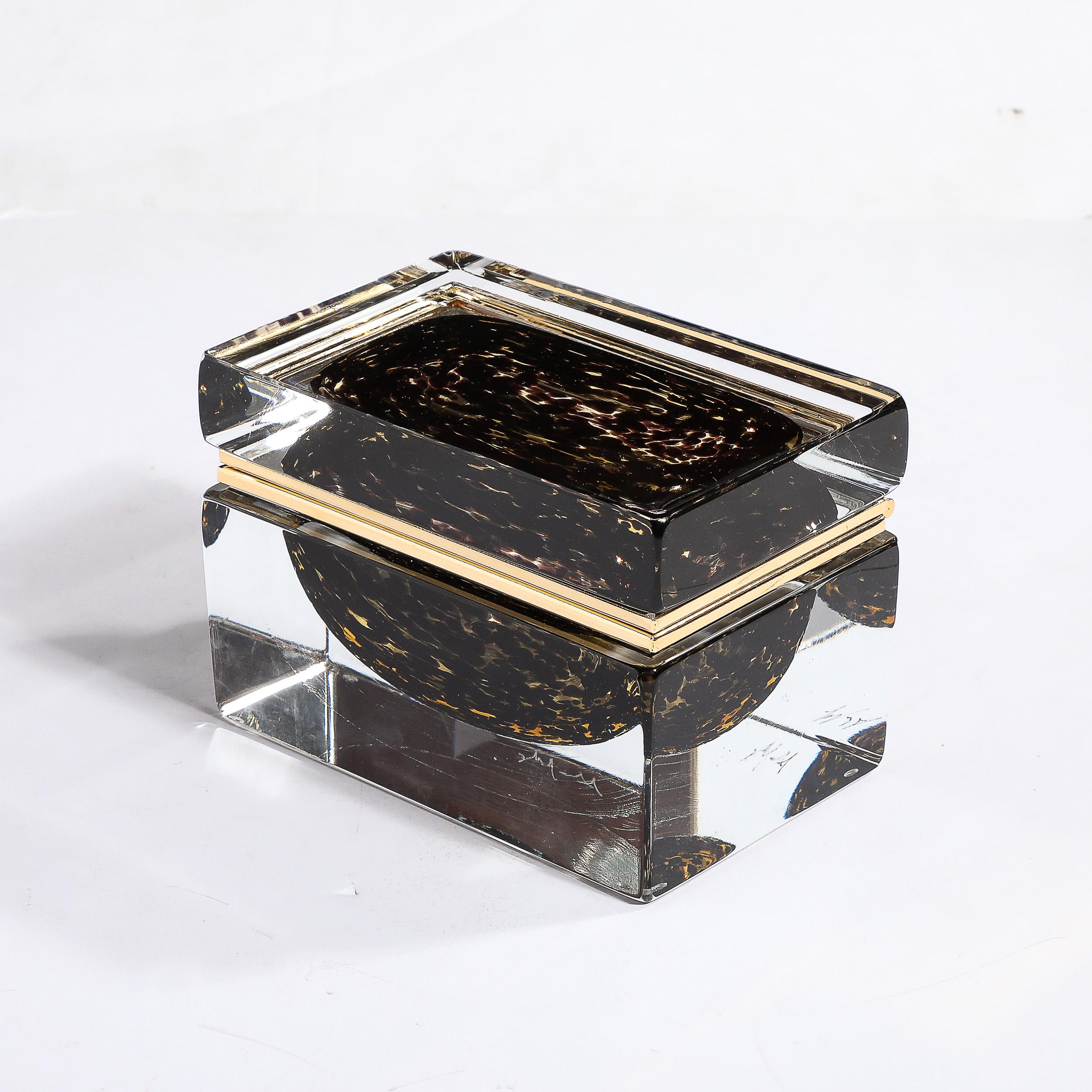 Modernist Hand-Blown Murano Spotted Jet Black & Clear Glass Box w/ Brass Fitting For Sale 8