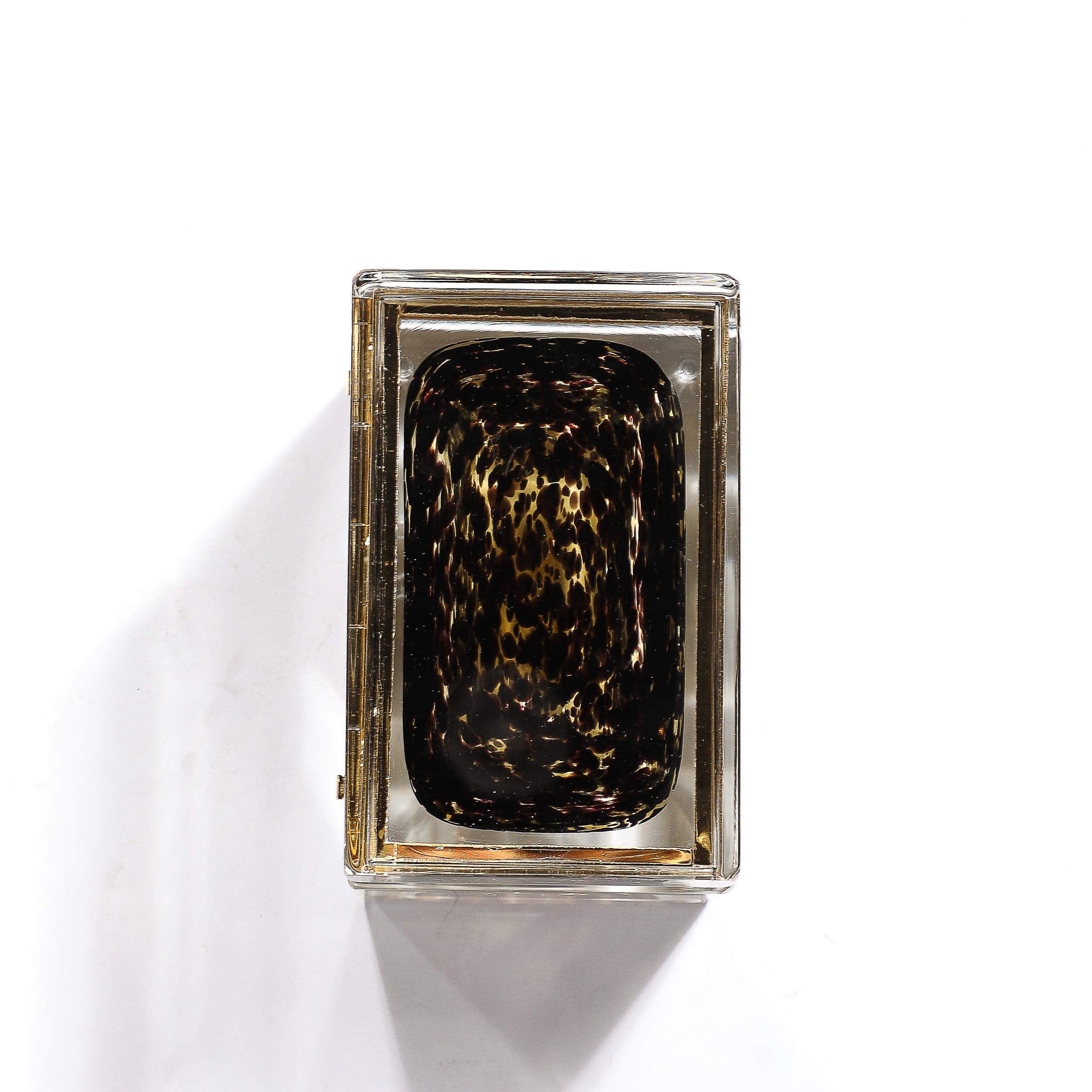 Modernist Hand-Blown Murano Spotted Jet Black & Clear Glass Box w/ Brass Fitting For Sale 4