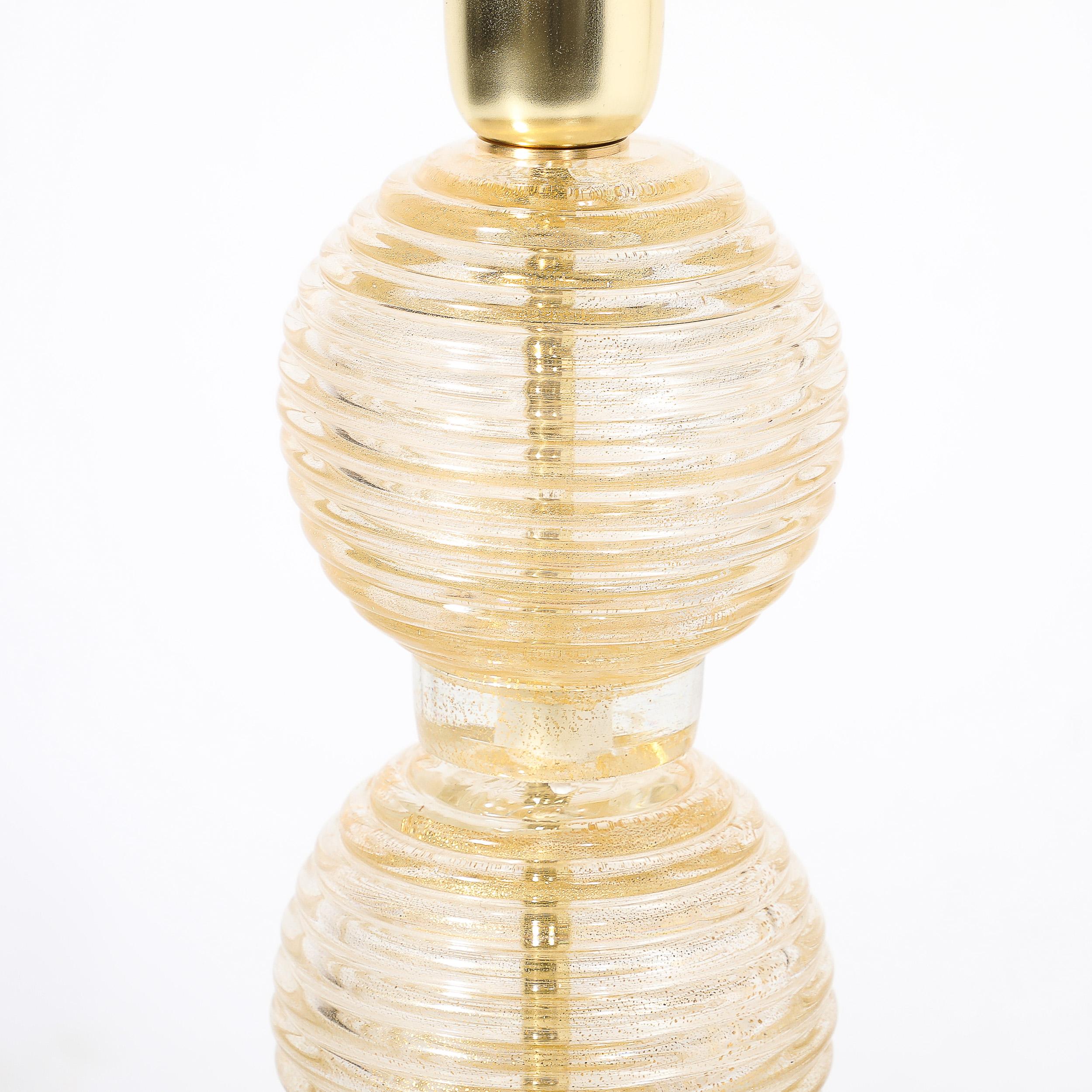 Modernist mundgeblasen Murano Stacked Ball Glas Tischlampen W/24karat Gold Flecken im Angebot 1