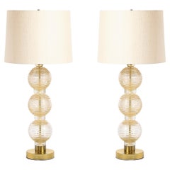 Modernist Hand-Blown Murano Stacked Ball Glass Table Lamps W/24karat Gold Flecks