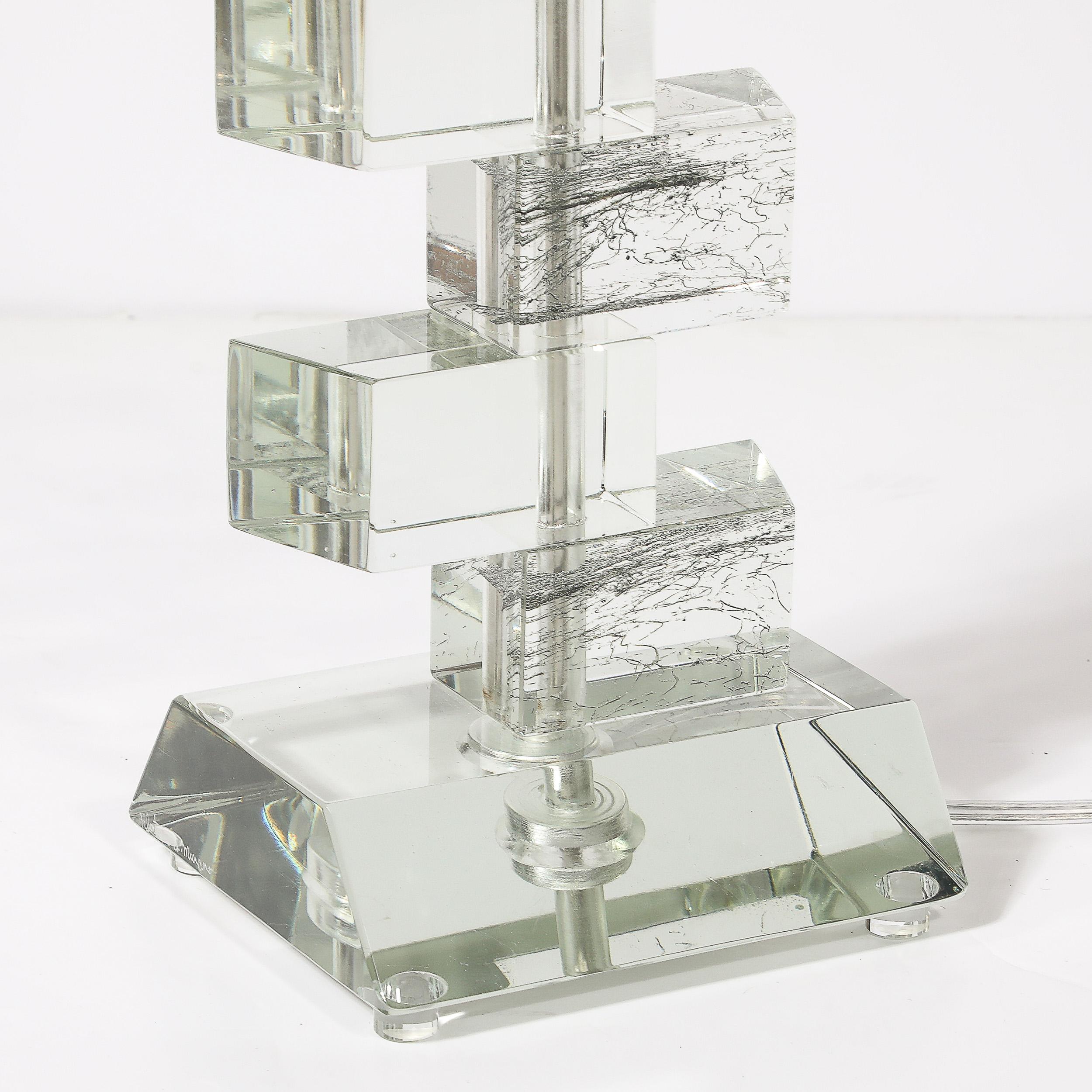 Modernist Hand-Blown Murano Stacked & Faceted Trapezoidal Glass Table Lamps For Sale 4