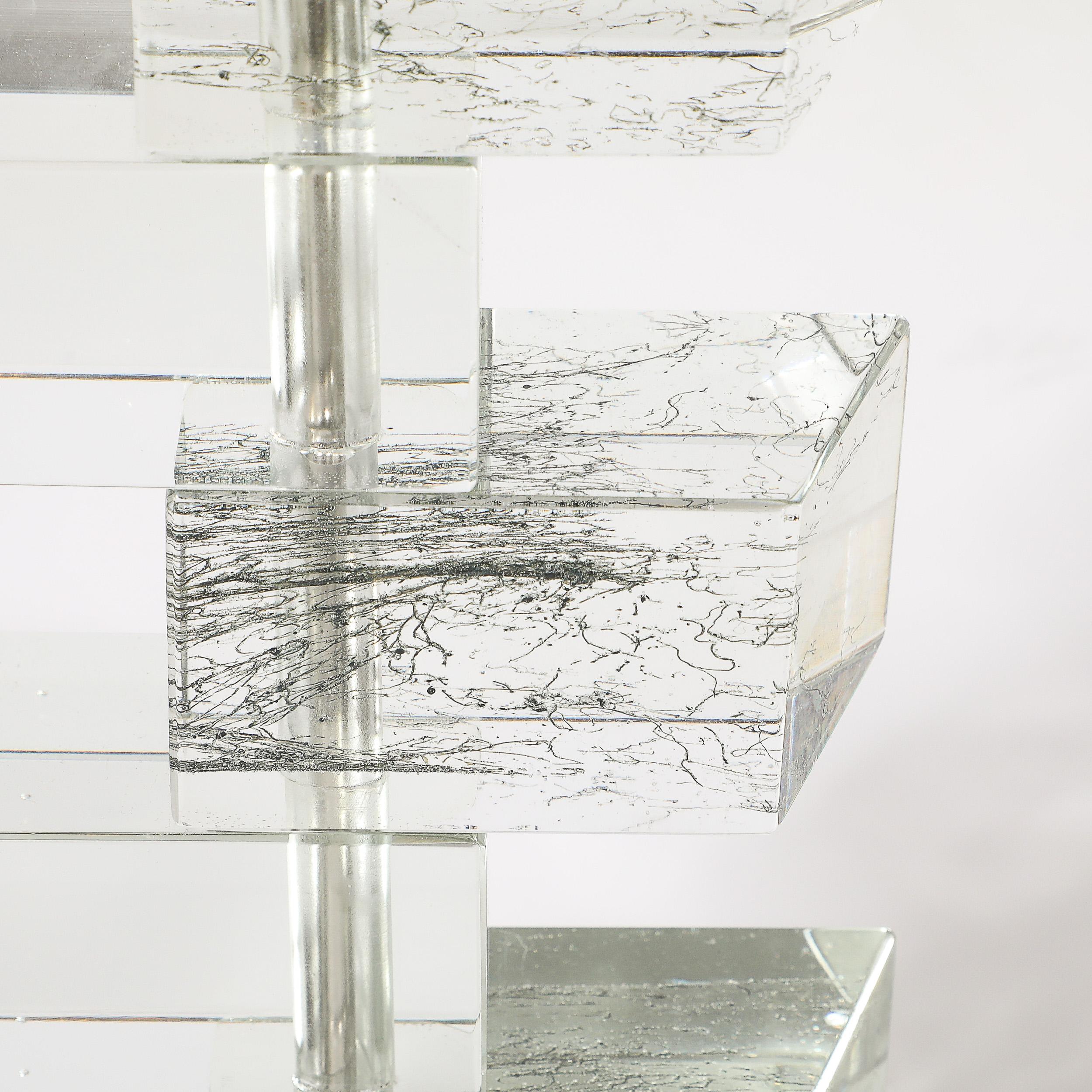 Modernist Hand-Blown Murano Stacked & Faceted Trapezoidal Glass Table Lamps For Sale 5