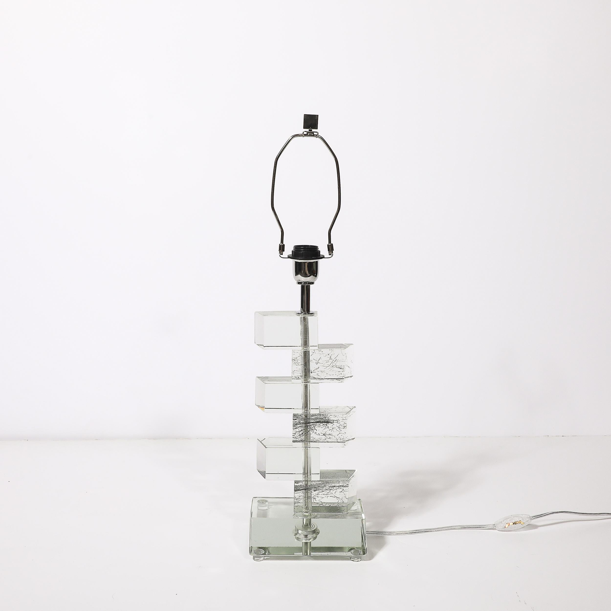 Modernist Hand-Blown Murano Stacked & Faceted Trapezoidal Glass Table Lamps For Sale 6