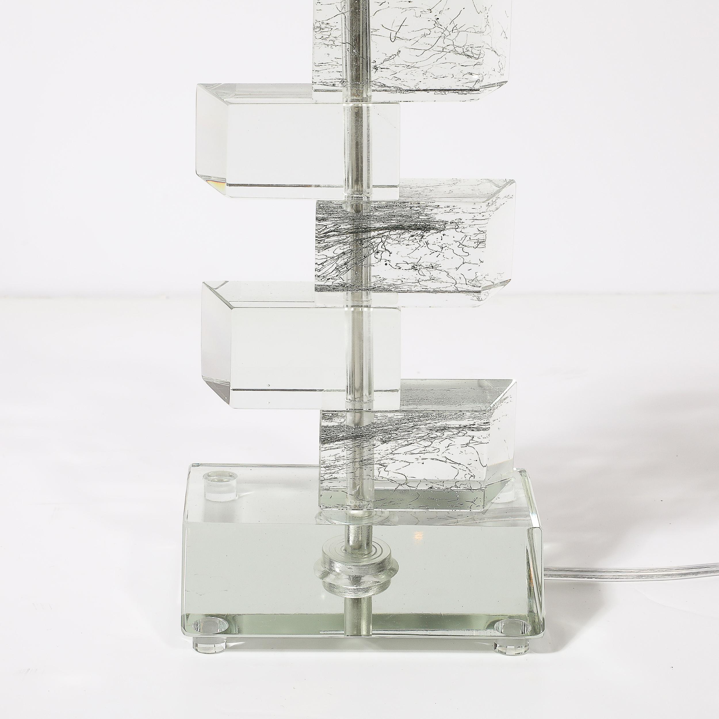 Modernist Hand-Blown Murano Stacked & Faceted Trapezoidal Glass Table Lamps For Sale 7