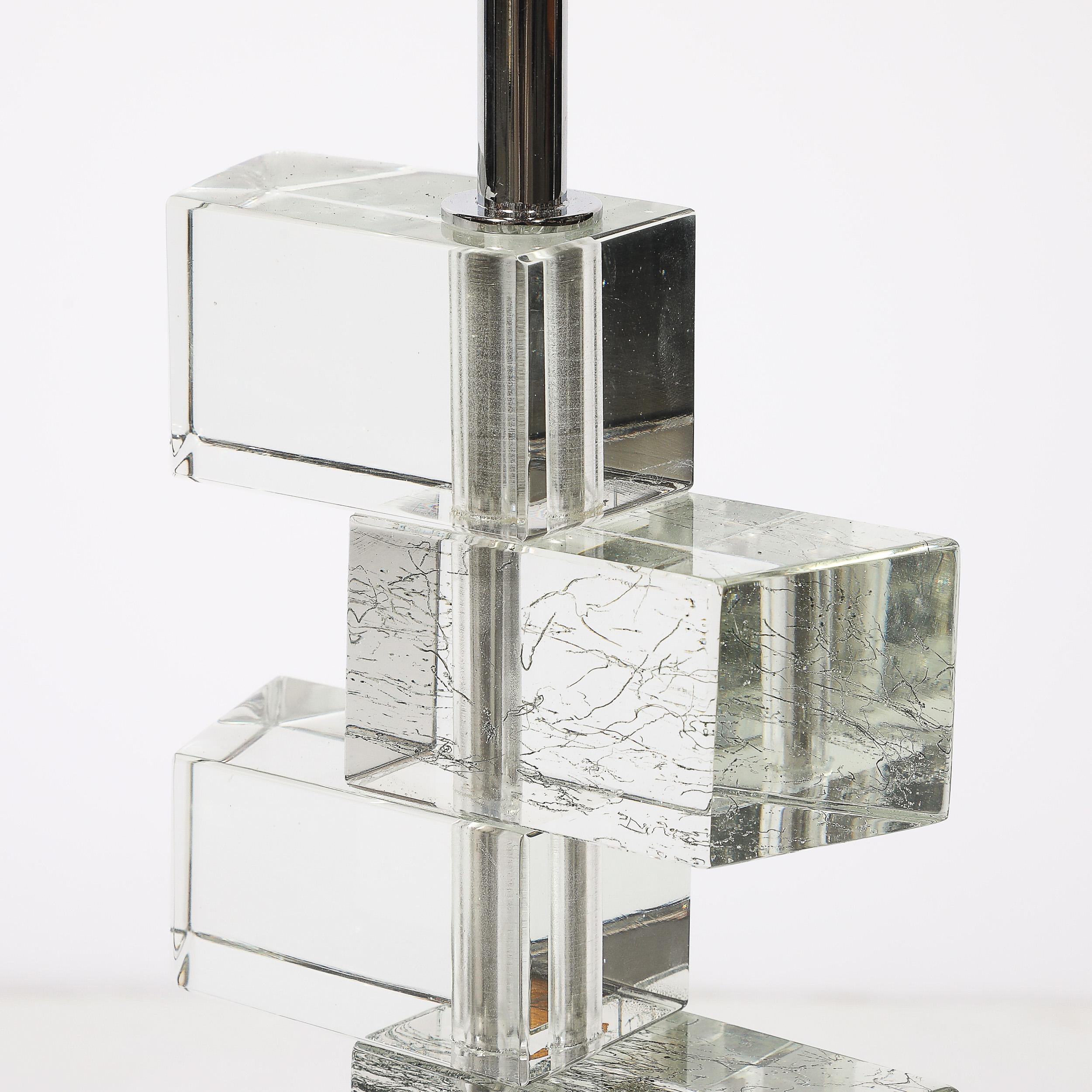 Modernist Hand-Blown Murano Stacked & Faceted Trapezoidal Glass Table Lamps For Sale 8
