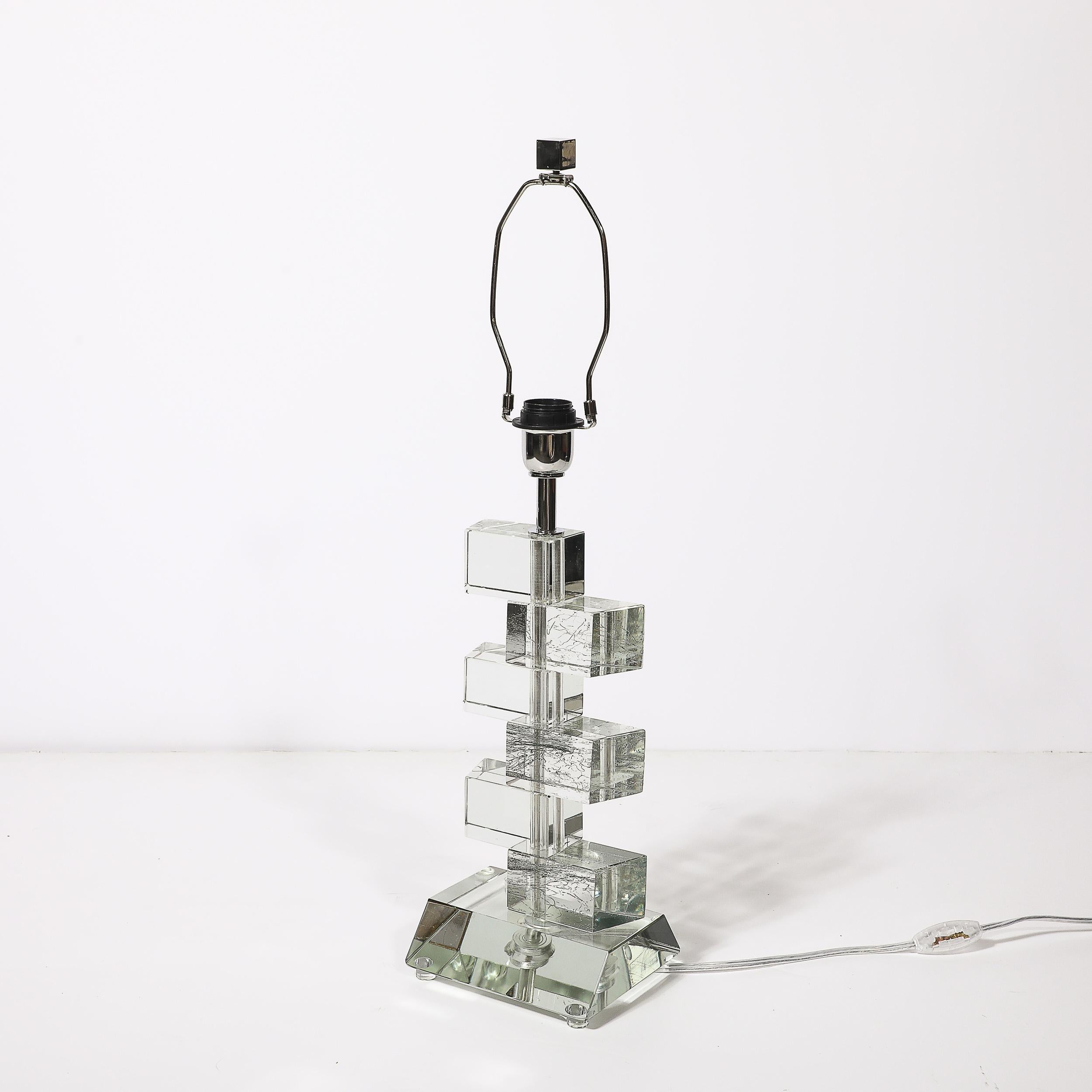 Modernist Hand-Blown Murano Stacked & Faceted Trapezoidal Glass Table Lamps For Sale 9