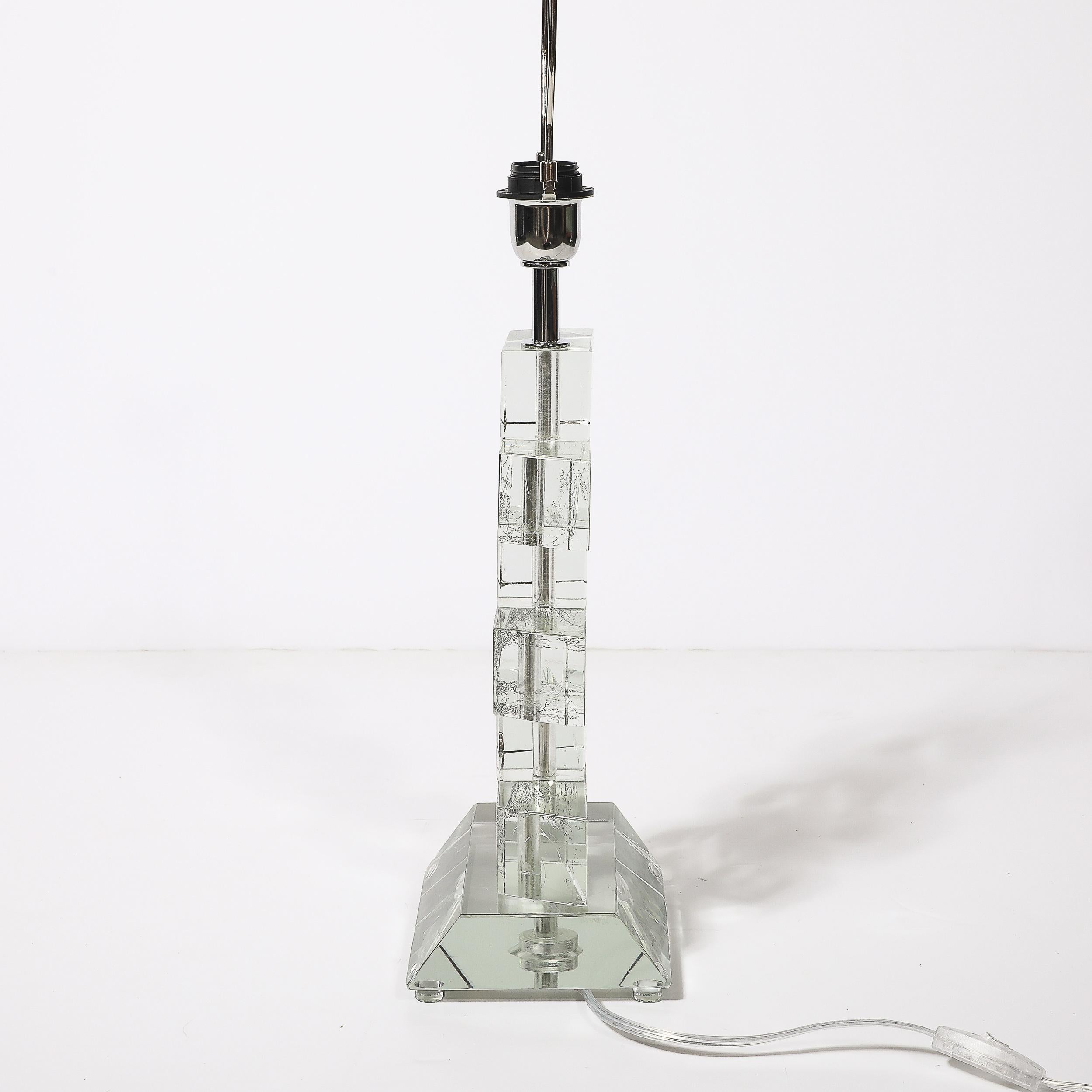 Modernist Hand-Blown Murano Stacked & Faceted Trapezoidal Glass Table Lamps For Sale 10