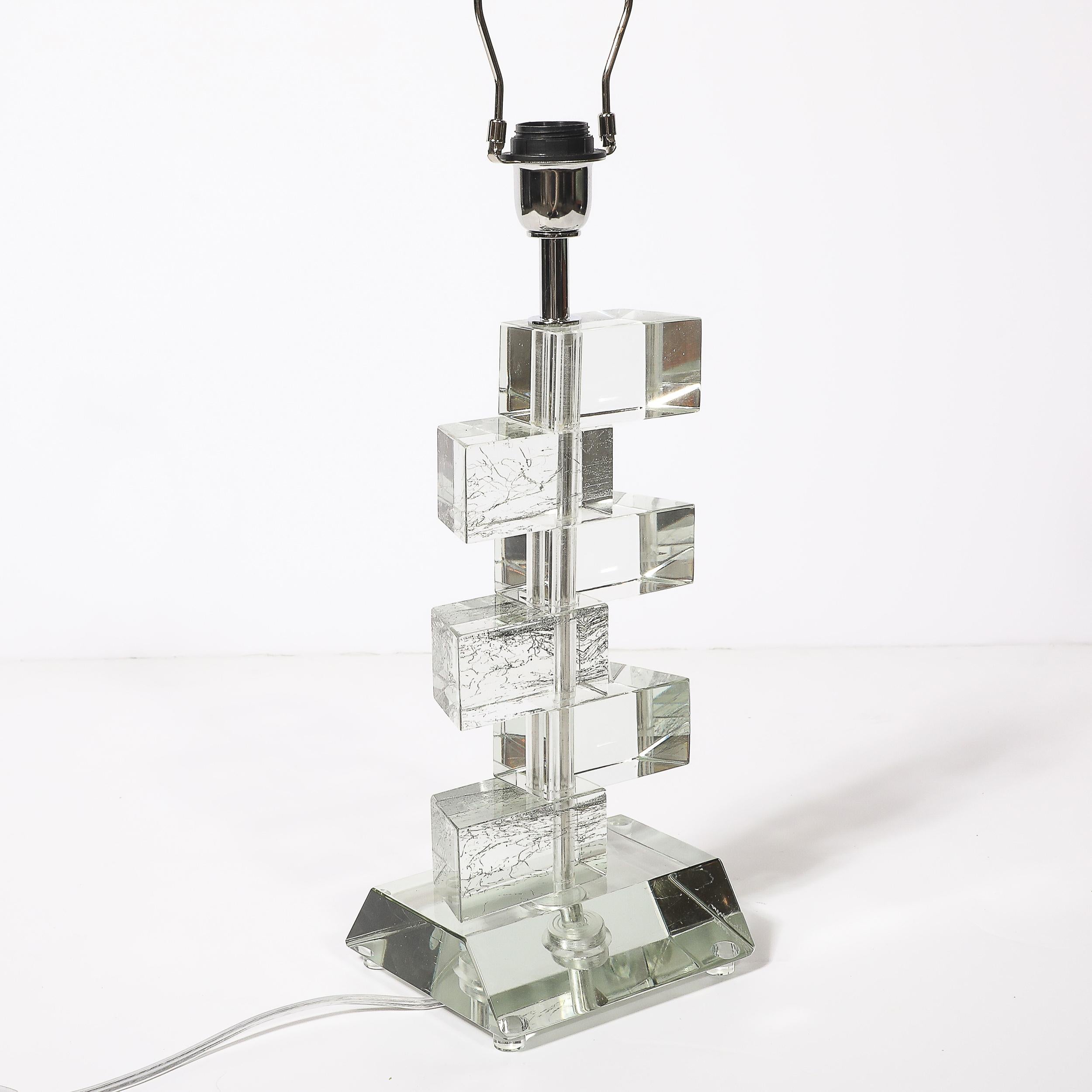 Modernist Hand-Blown Murano Stacked & Faceted Trapezoidal Glass Table Lamps For Sale 11