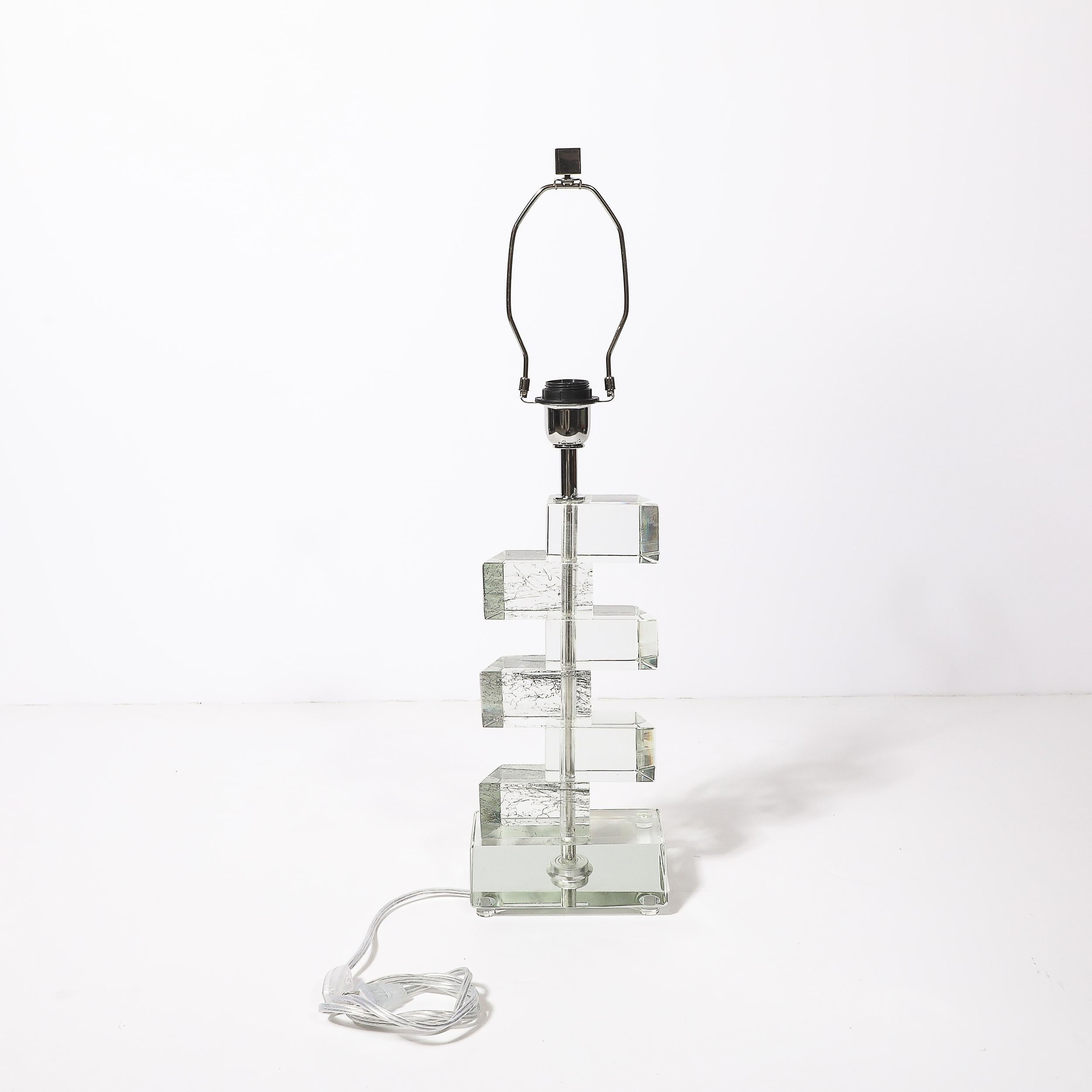 Modernist Hand-Blown Murano Stacked & Faceted Trapezoidal Glass Table Lamps For Sale 12