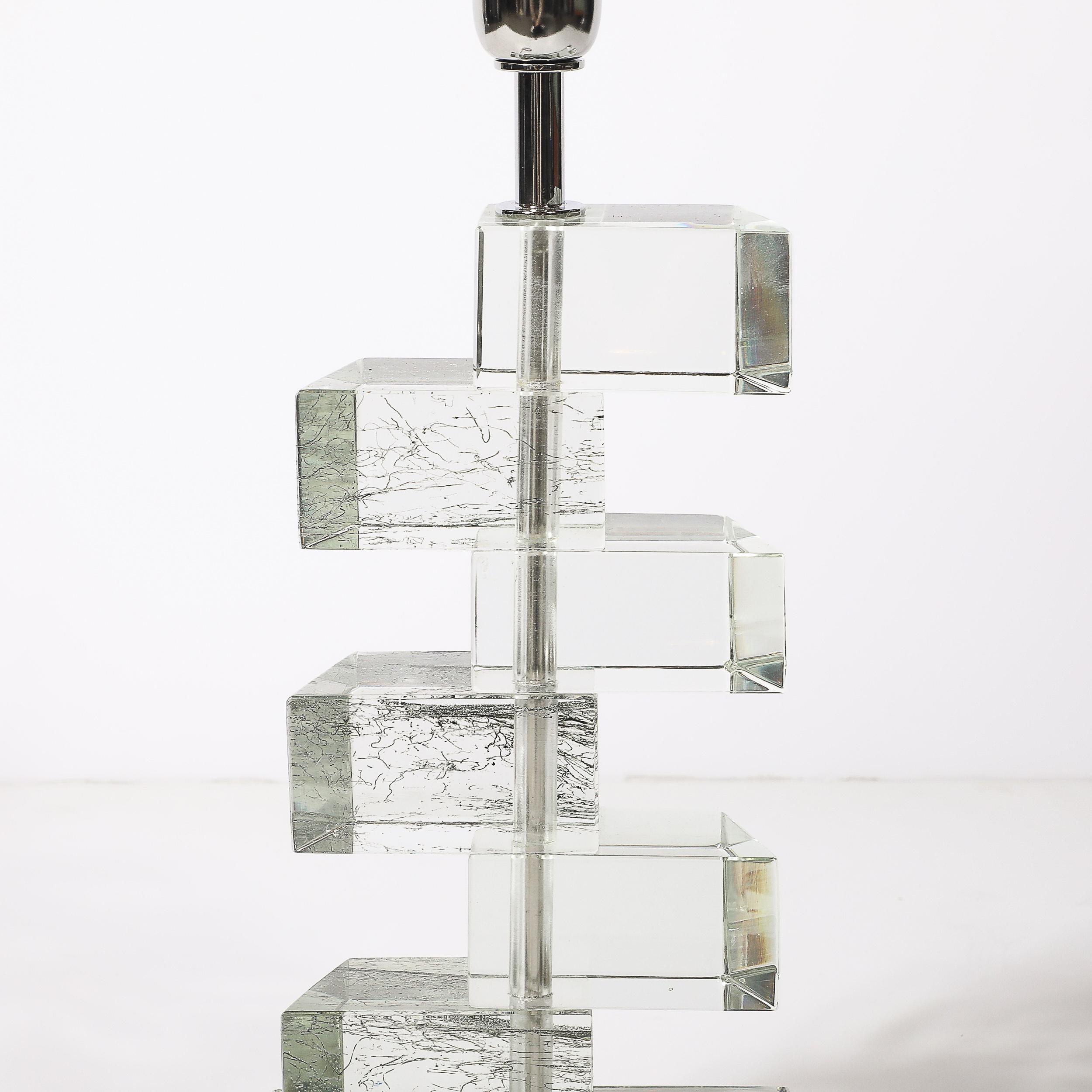 Modernist Hand-Blown Murano Stacked & Faceted Trapezoidal Glass Table Lamps For Sale 13
