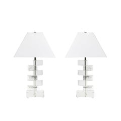 Modernist Hand-Blown Murano Stacked & Faceted Trapezoidal Glass Table Lamps