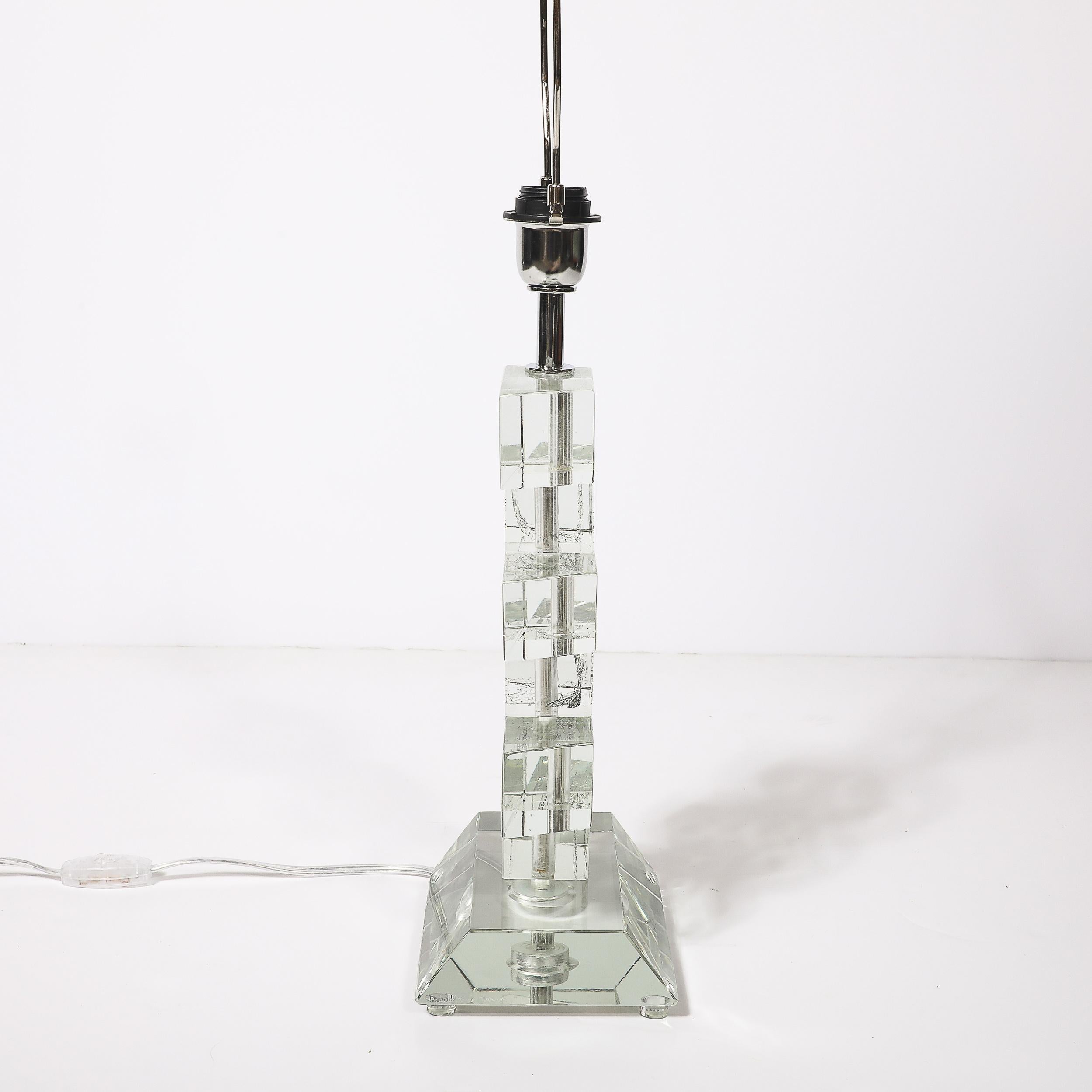 Modernist Hand-Blown Murano Stacked & Faceted Trapezoidal Glass Table Lamps For Sale 14