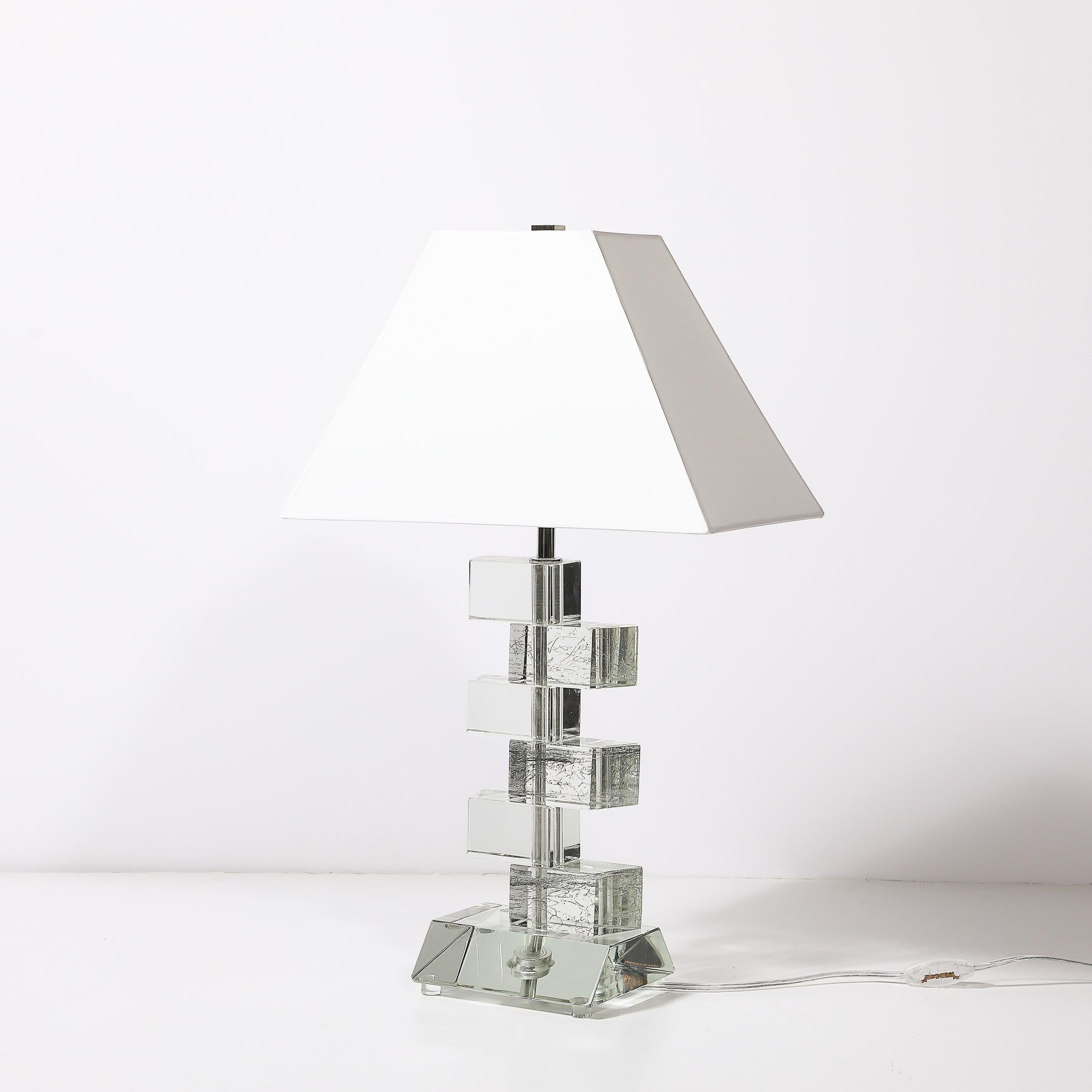 Italian Modernist Hand-Blown Murano Stacked & Faceted Trapezoidal Glass Table Lamps For Sale
