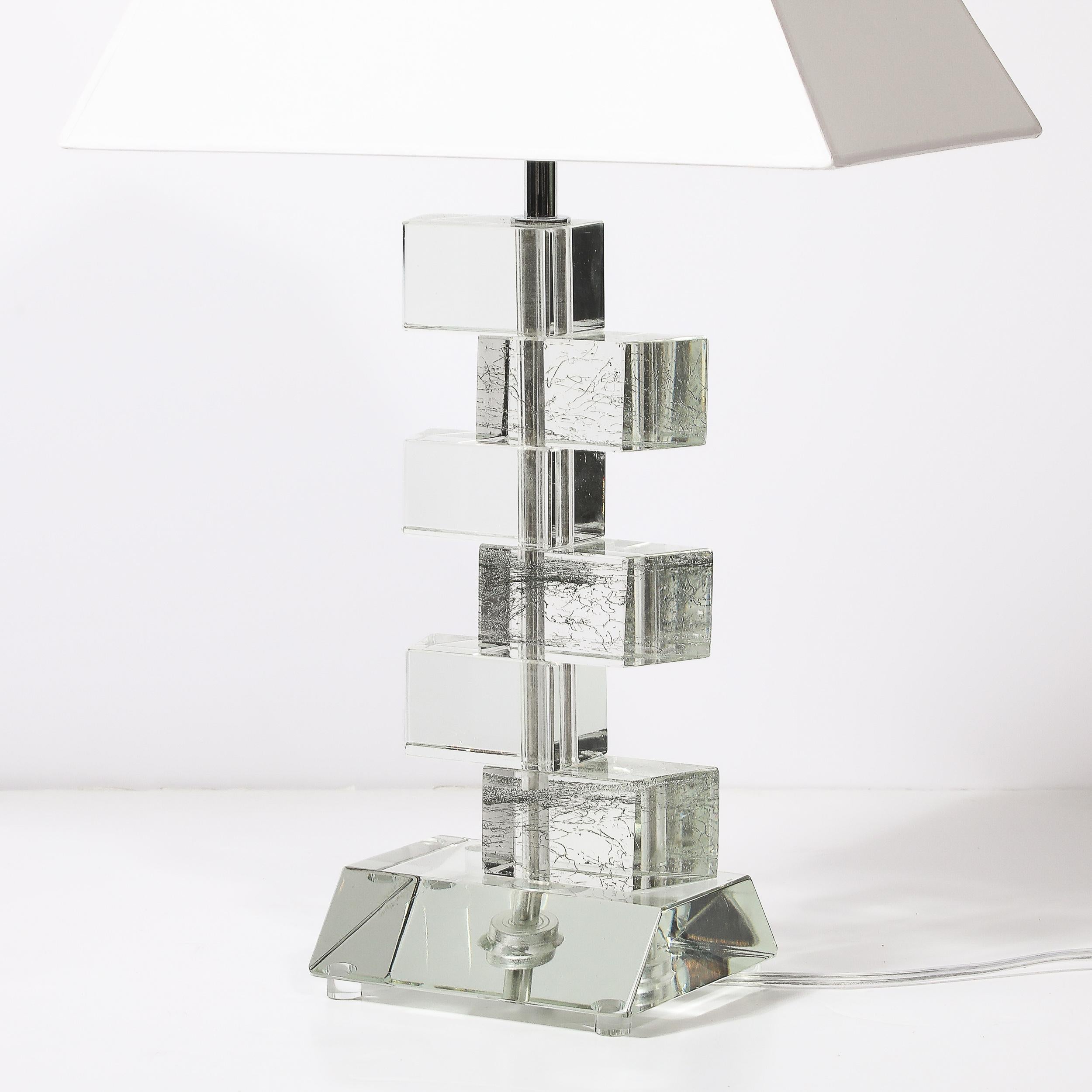 Modernist Hand-Blown Murano Stacked & Faceted Trapezoidal Glass Table Lamps In Excellent Condition For Sale In New York, NY