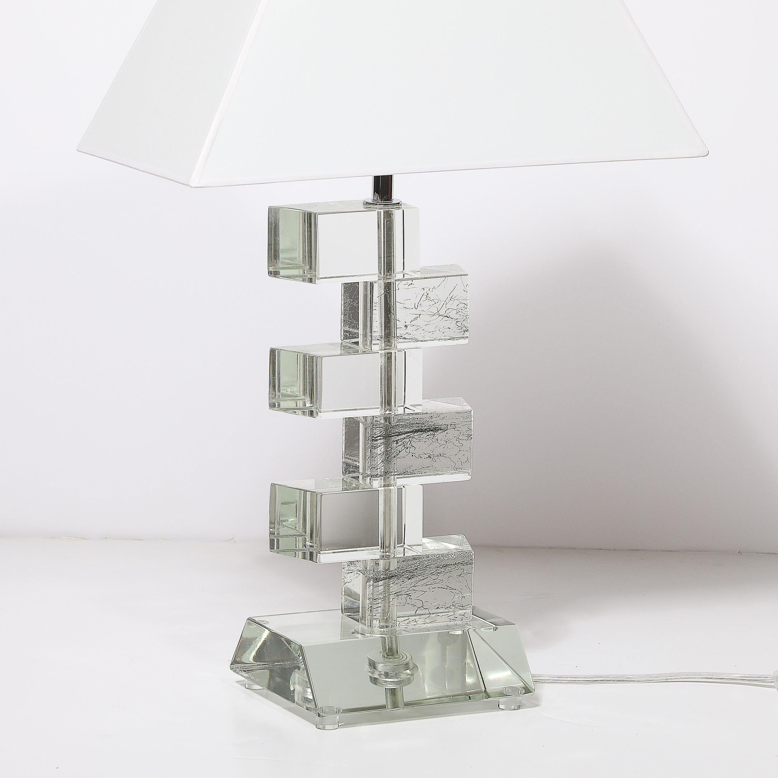 Contemporary Modernist Hand-Blown Murano Stacked & Faceted Trapezoidal Glass Table Lamps For Sale
