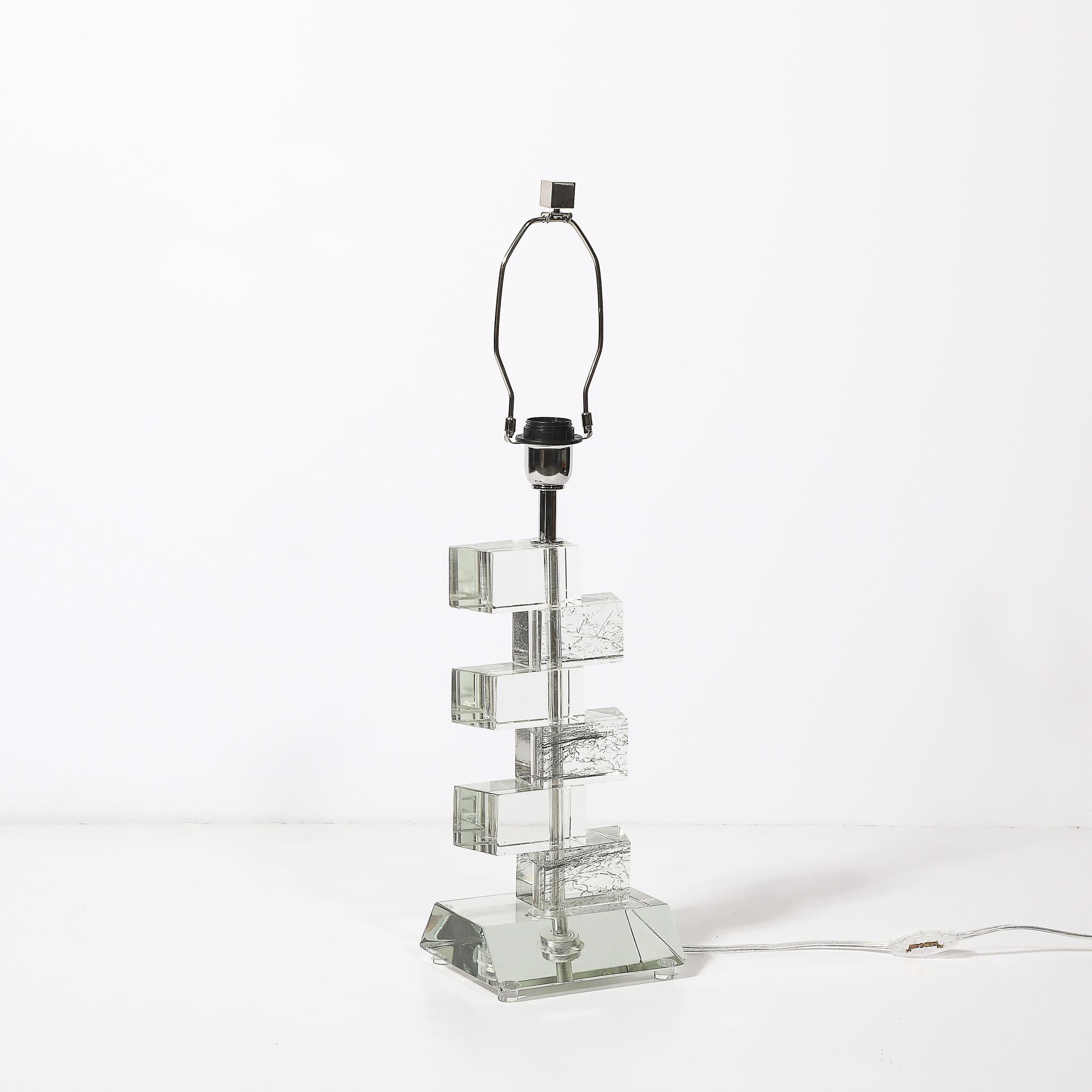 Gold Modernist Hand-Blown Murano Stacked & Faceted Trapezoidal Glass Table Lamps For Sale