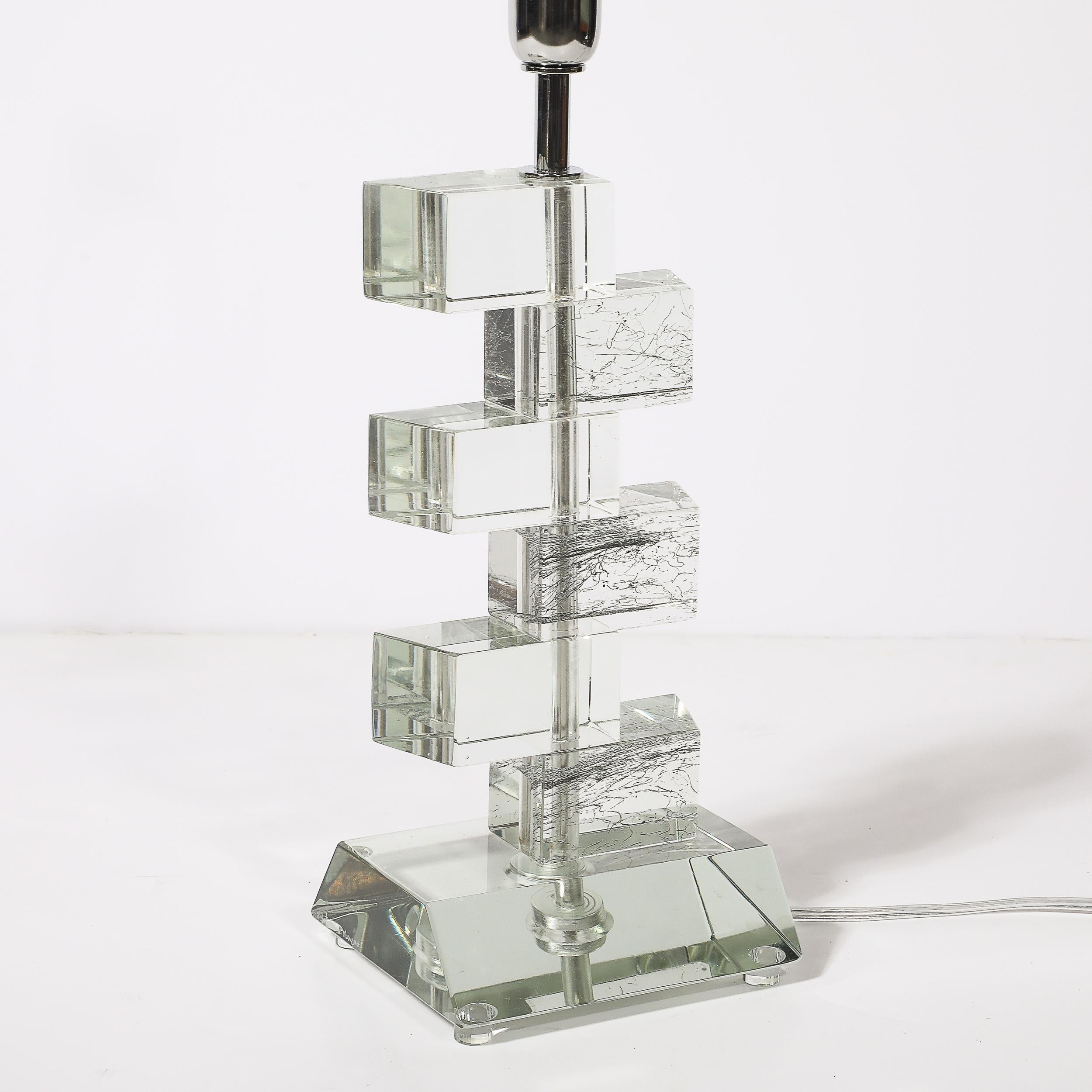 Modernist Hand-Blown Murano Stacked & Faceted Trapezoidal Glass Table Lamps For Sale 1