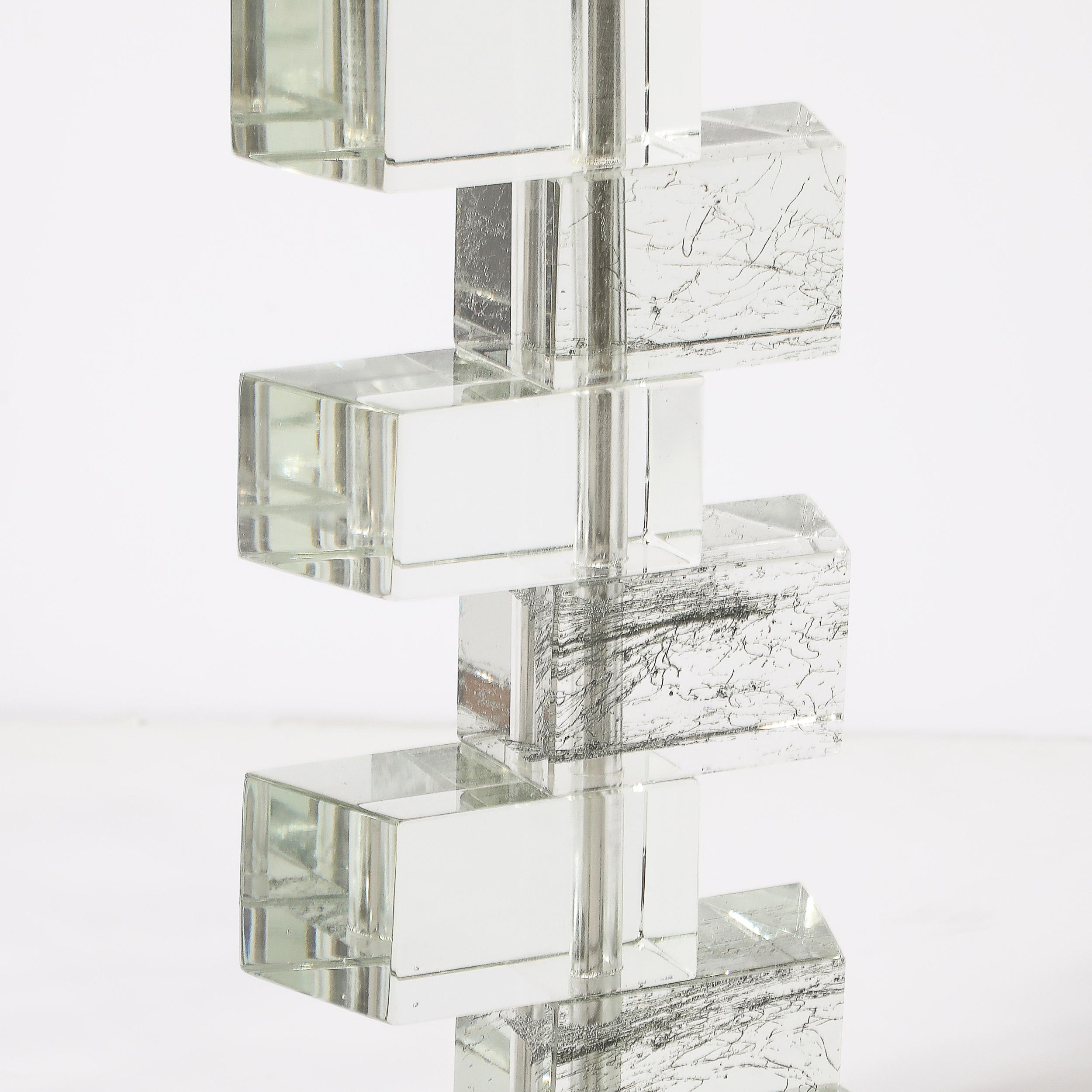 Modernist Hand-Blown Murano Stacked & Faceted Trapezoidal Glass Table Lamps For Sale 2