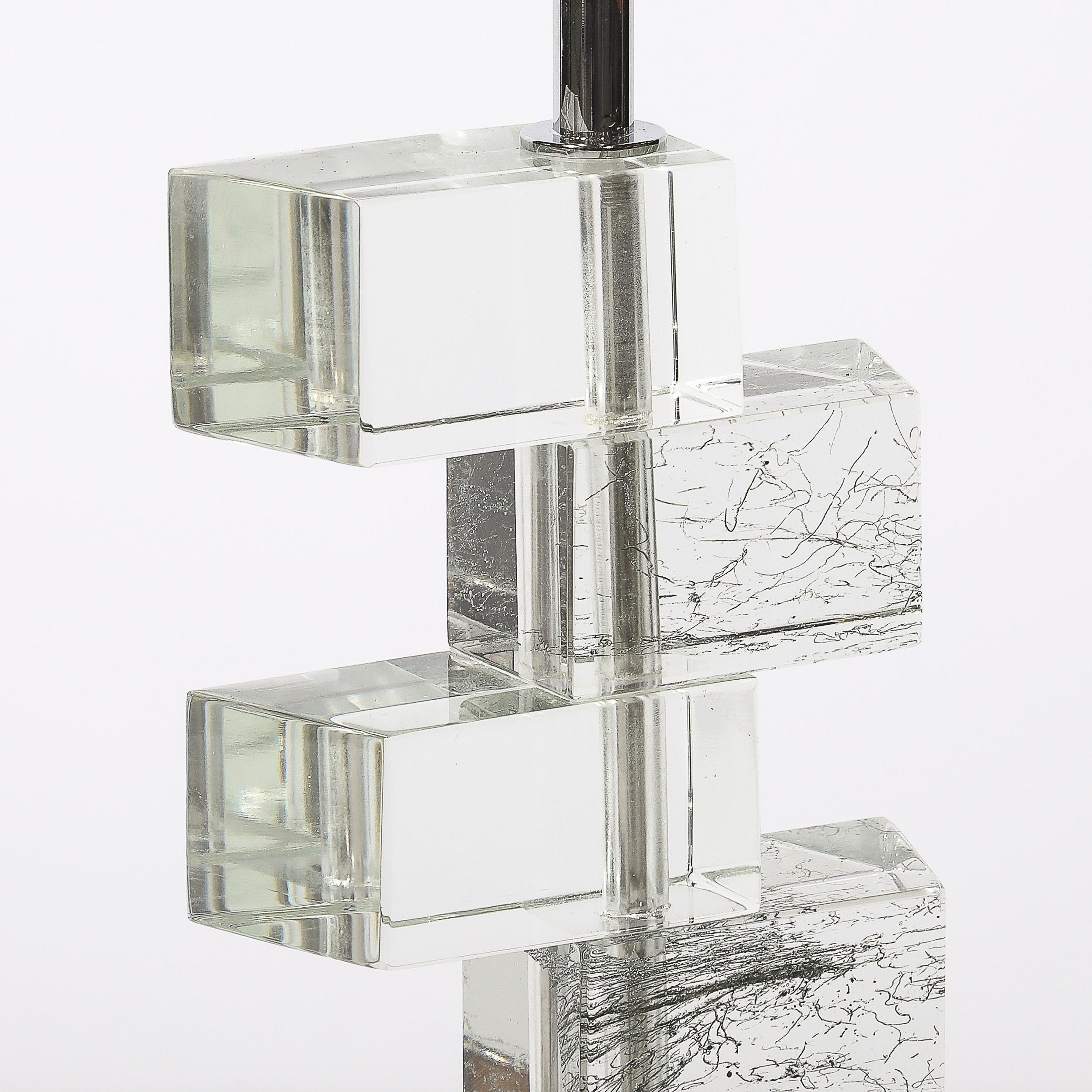 Modernist Hand-Blown Murano Stacked & Faceted Trapezoidal Glass Table Lamps For Sale 3