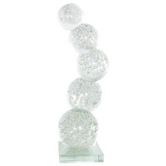 Sculpture moderne de Murano en verre bulle translucide soufflé à la main - Sphères empilées