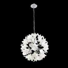 Modernist Hand-Blown Murano Translucent Glass & Chrome Floral Sputnik Chandelier