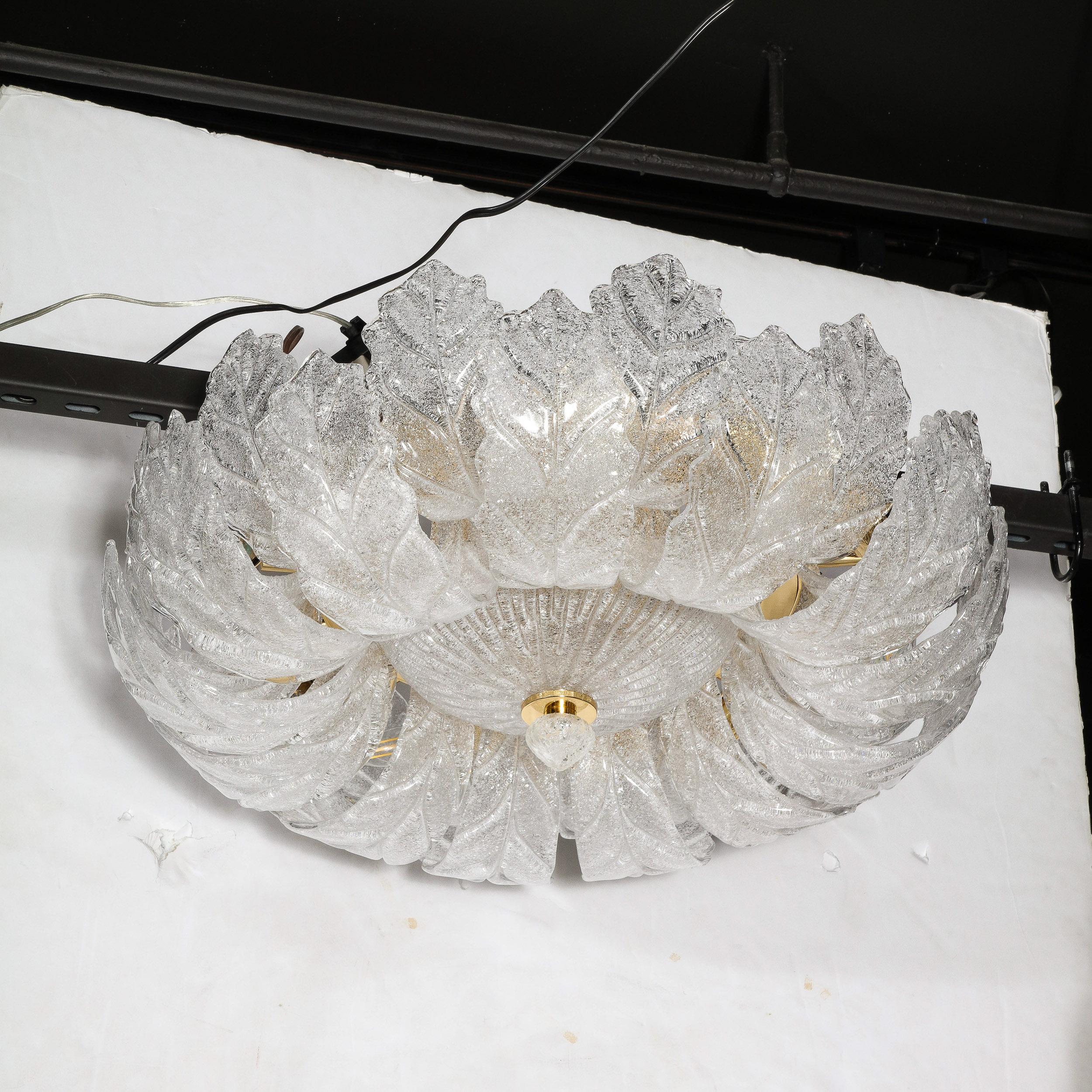 Modernist Hand-Blown Murano Translucent Glass Foglia Leaf Flushmount Chandelier For Sale 7