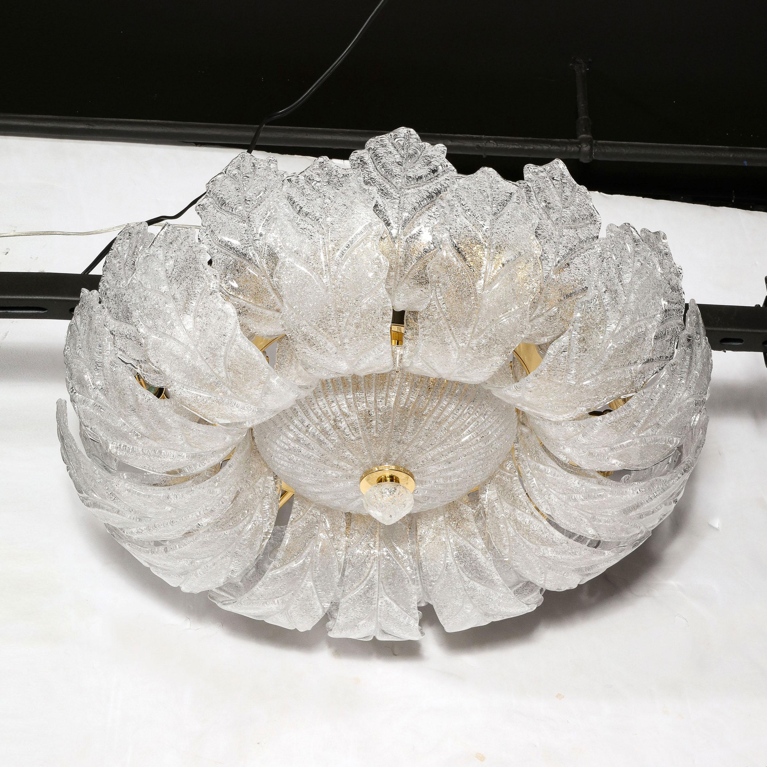 Modernist Hand-Blown Murano Translucent Glass Foglia Leaf Flushmount Chandelier For Sale 8