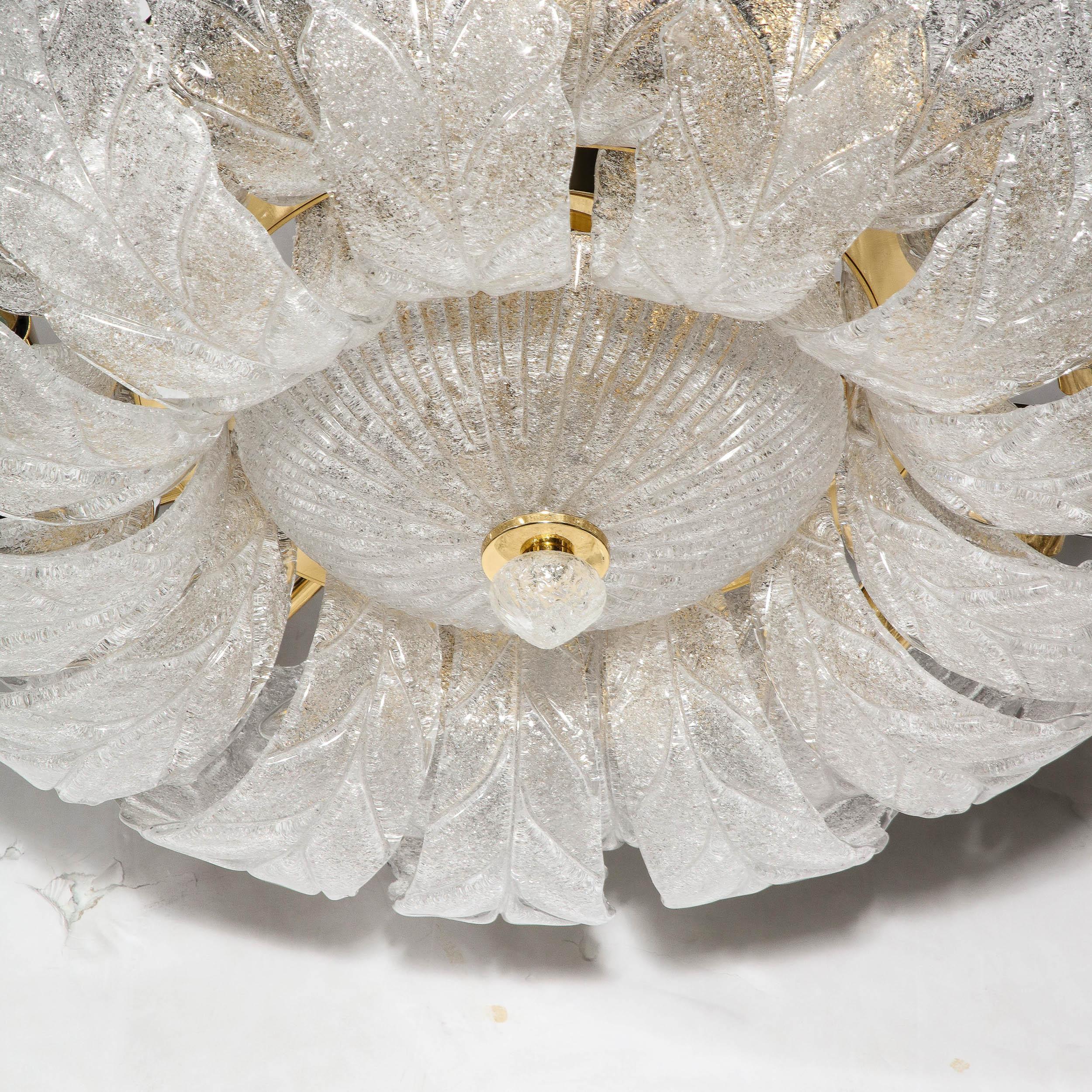 Modernist Hand-Blown Murano Translucent Glass Foglia Leaf Flushmount Chandelier For Sale 9