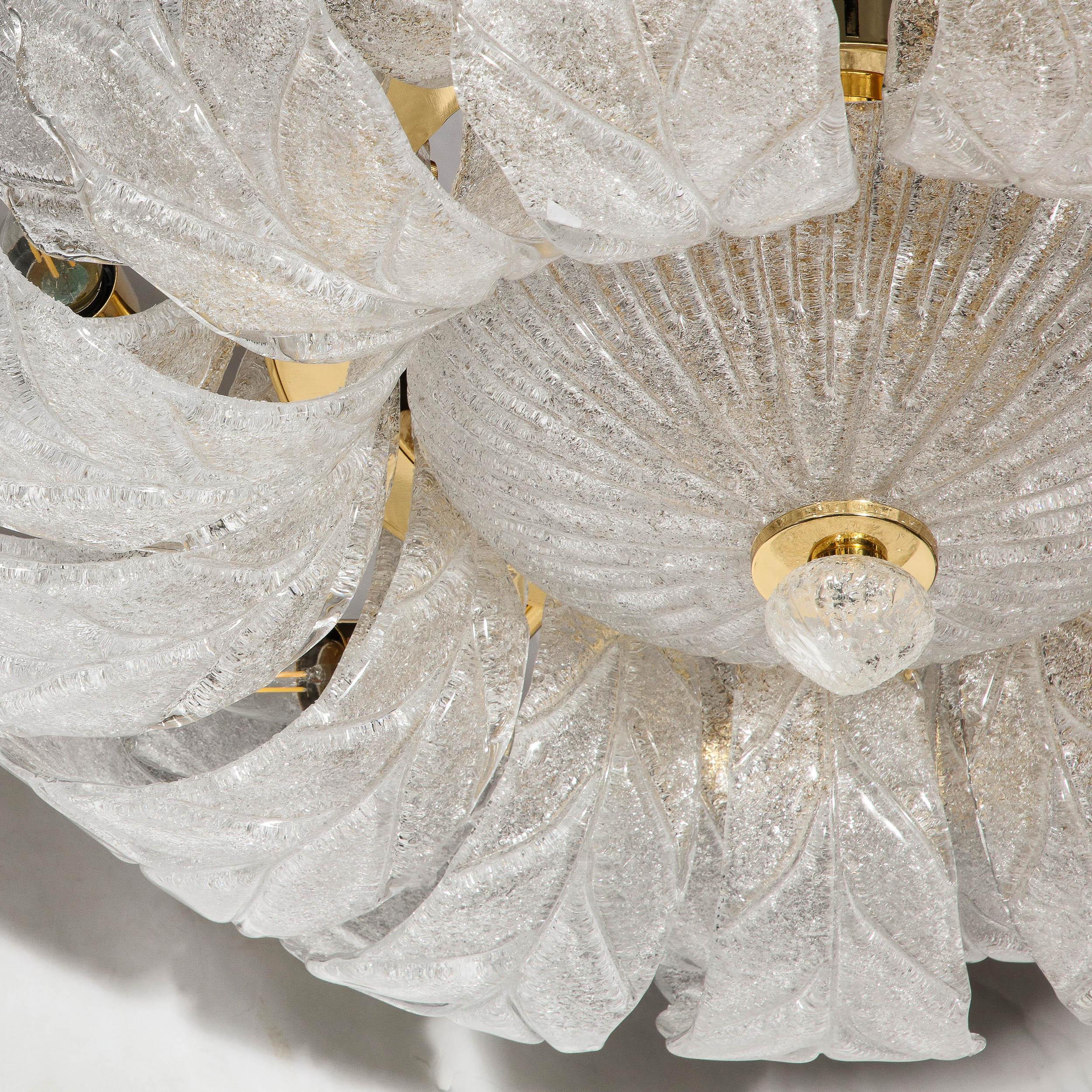 Modernist Hand-Blown Murano Translucent Glass Foglia Leaf Flushmount Chandelier For Sale 10