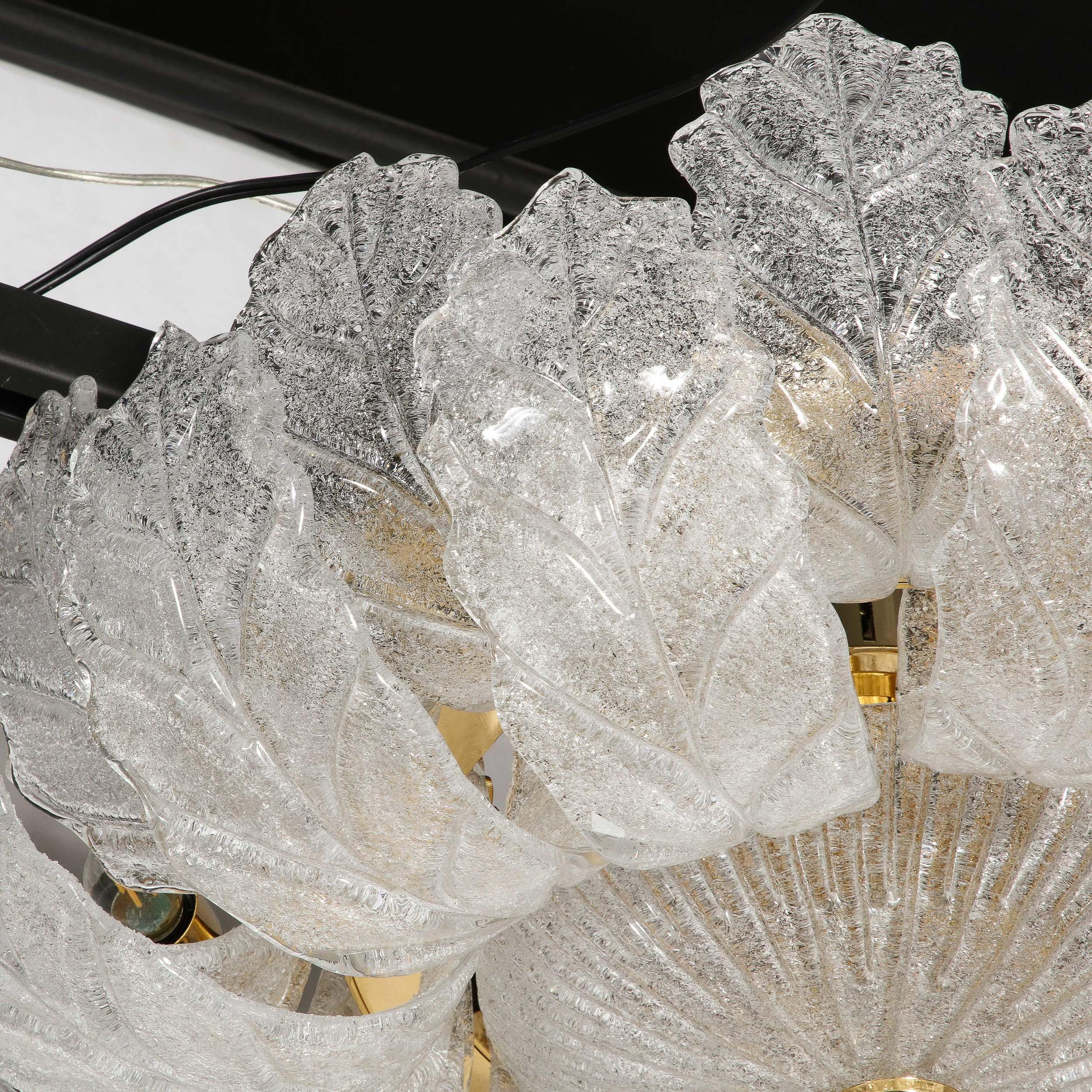 Modernist Hand-Blown Murano Translucent Glass Foglia Leaf Flushmount Chandelier For Sale 11