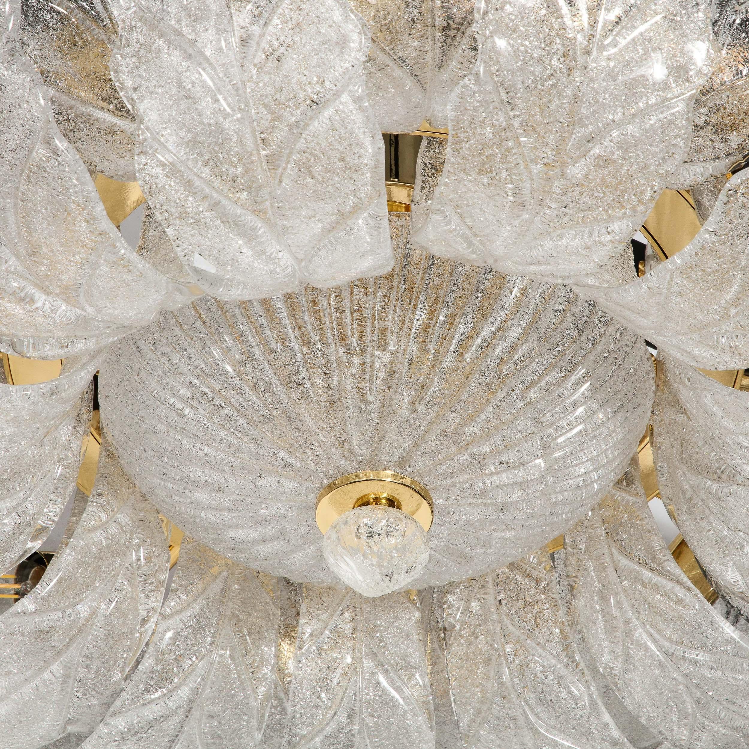 Modernist Hand-Blown Murano Translucent Glass Foglia Leaf Flushmount Chandelier For Sale 12